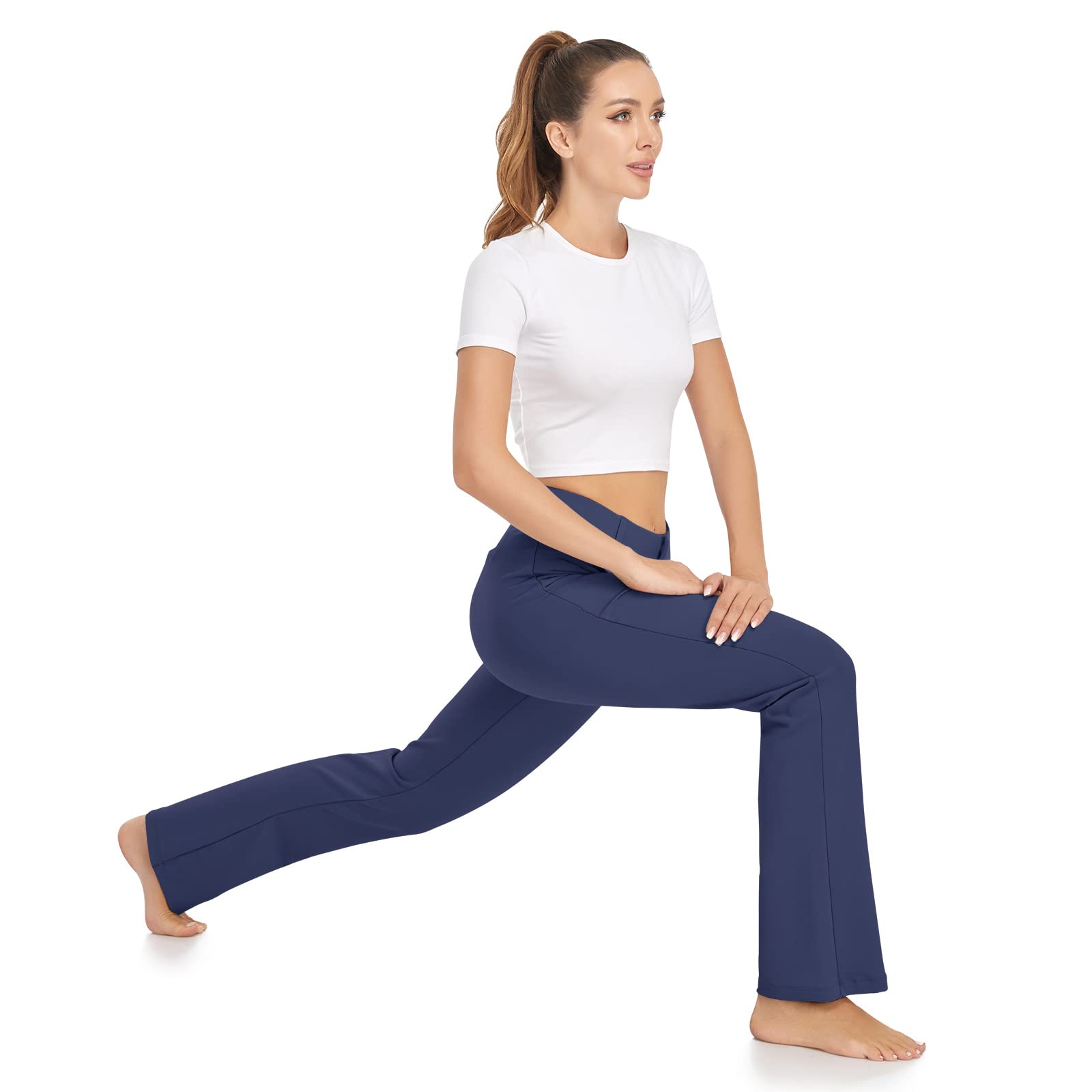 HISKYWIN Women's Stretchy Yoga Dress Pants - Straight Leg & Bootcut Office Slacks with Pockets for Business Casual, Petite - Perfect for Work, Yoga & Everyday Wear