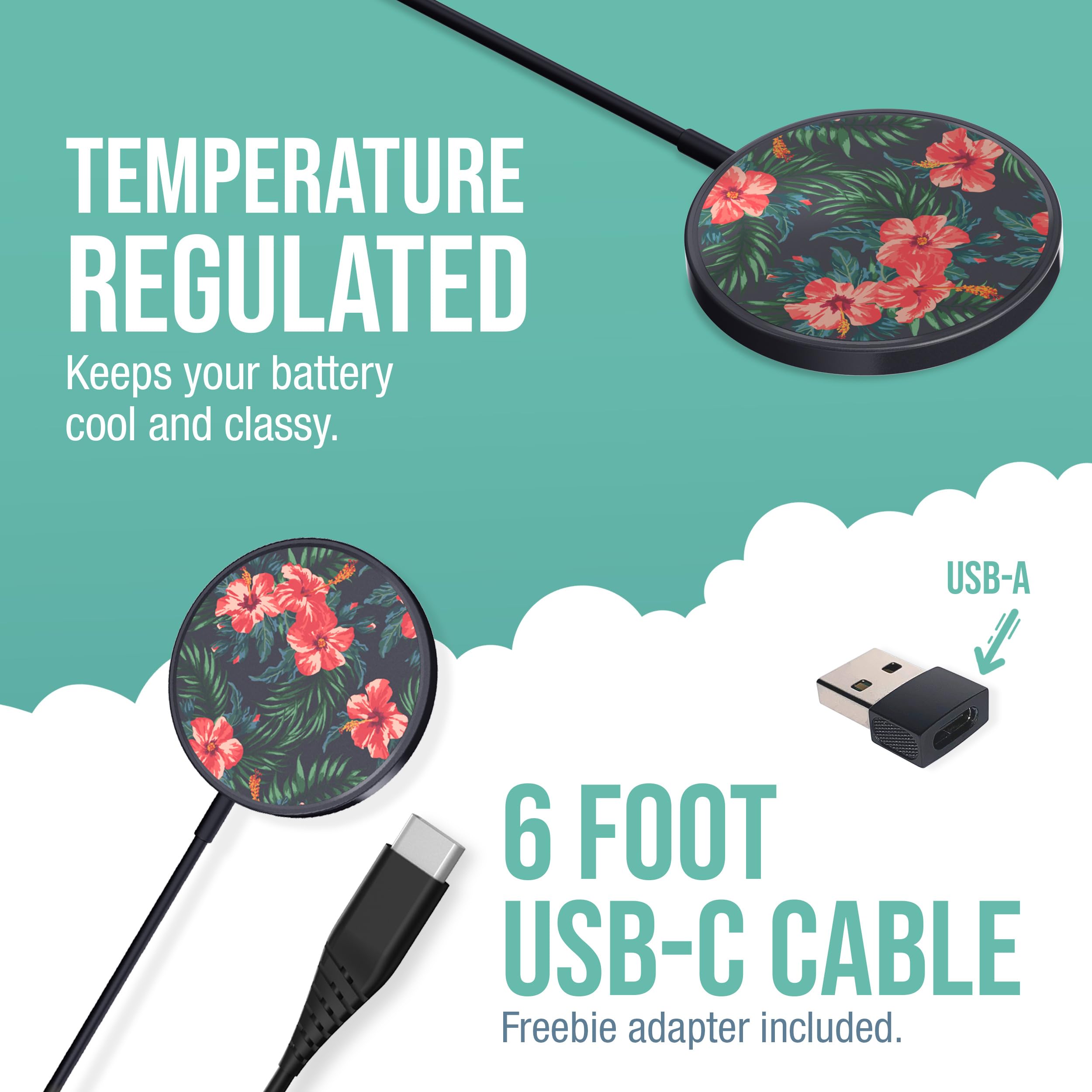 Smartish MagSafe Wireless Charger for iPhone 15/14/13/12 Series - 7.5W Fast Charging Pad with USB-C & USB-A Adapters - Compatible with AirPods 3 - Tropical Design - Perfect for Home, Office & Travel Charging