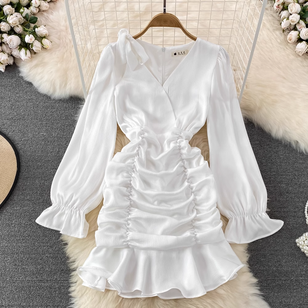 Vintage Autumn Mermaid Dress for Women - Elegant V-Neck Long Sleeve Bodycon Dress 1604 | Perfect for Fall Weddings, Parties & Date Nights