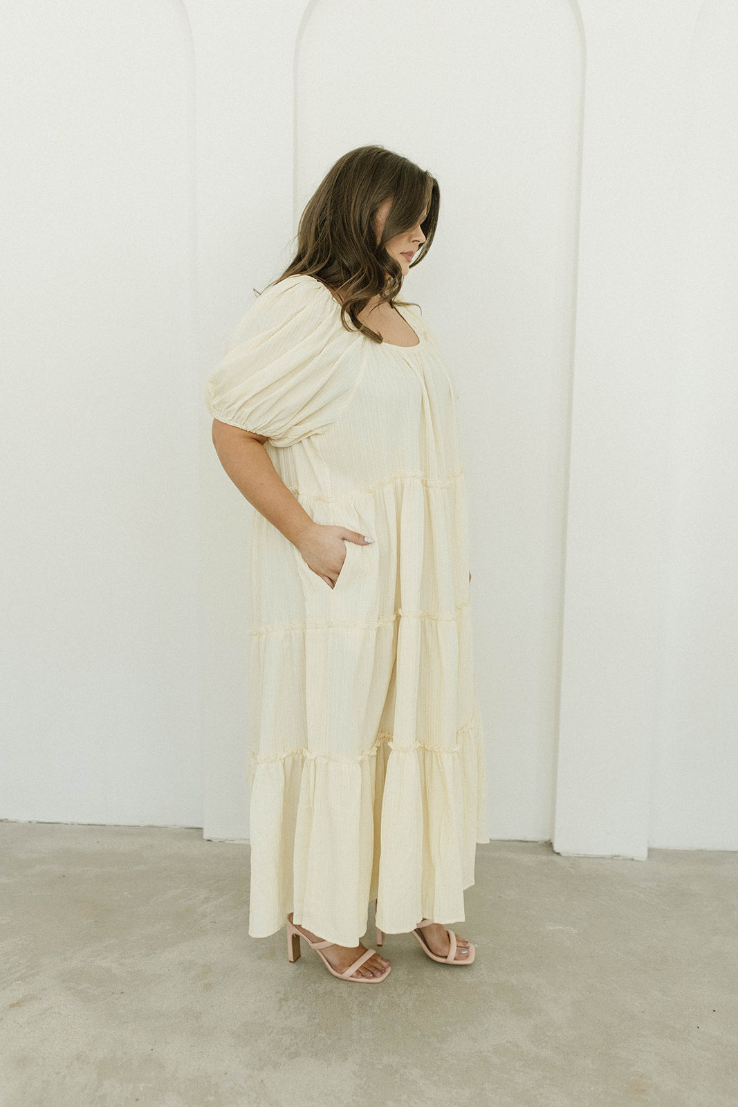 Eva Puffed Sleeve Maxi Dress in Cream - Bump Friendly Maternity Dress with Inclusive Sizing (S-3XL) | Perfect for Weddings, Baby Showers & Summer Vacations