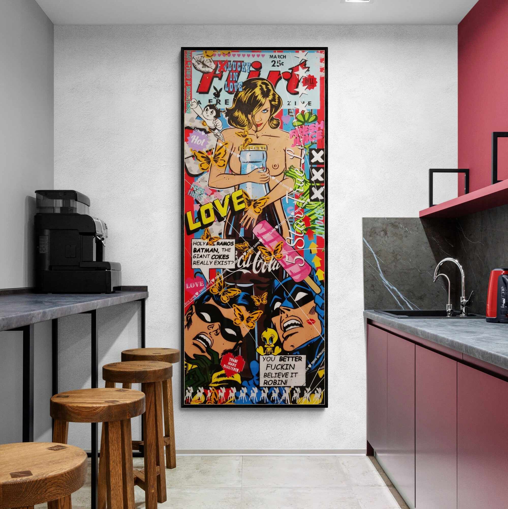 200cm x 80cm Giant Nude Coke Bottle Textured Urban Pop Art Canvas Painting - Modern Home Decor, Office Wall Art, Gift for Coca-Cola Fans