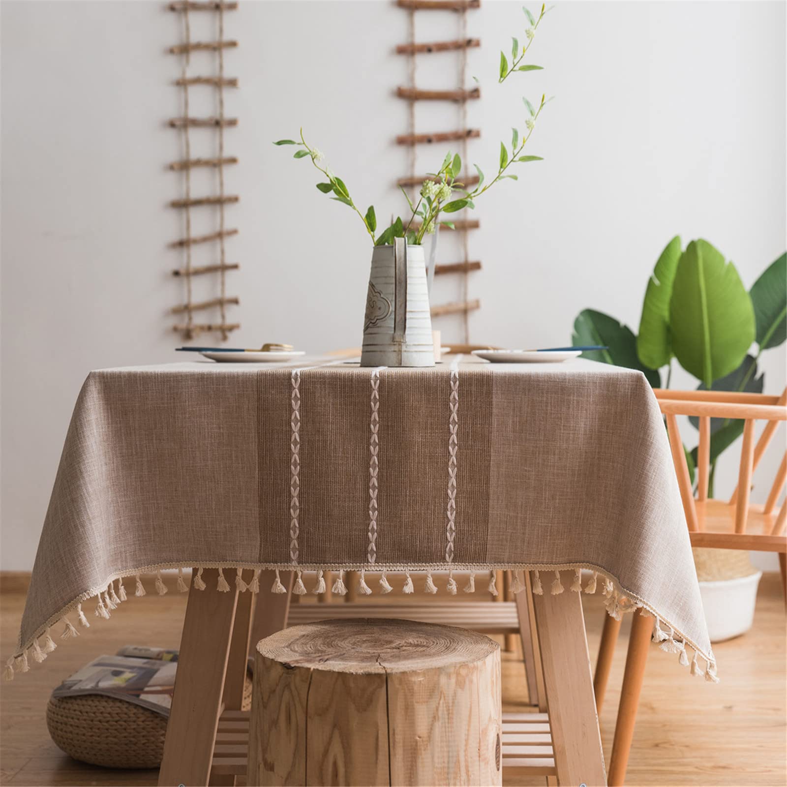 Farmhouse Square Tablecloth 55x55 Inch - Waterproof, Wrinkle-Free, Stain-Resistant Burlap Table Cover with Tassel for Dining Table, Kitchen, Outdoor Party, Picnic & Camping - Perfect for Rustic Decor, Coffee Breaks and Family Gatherings