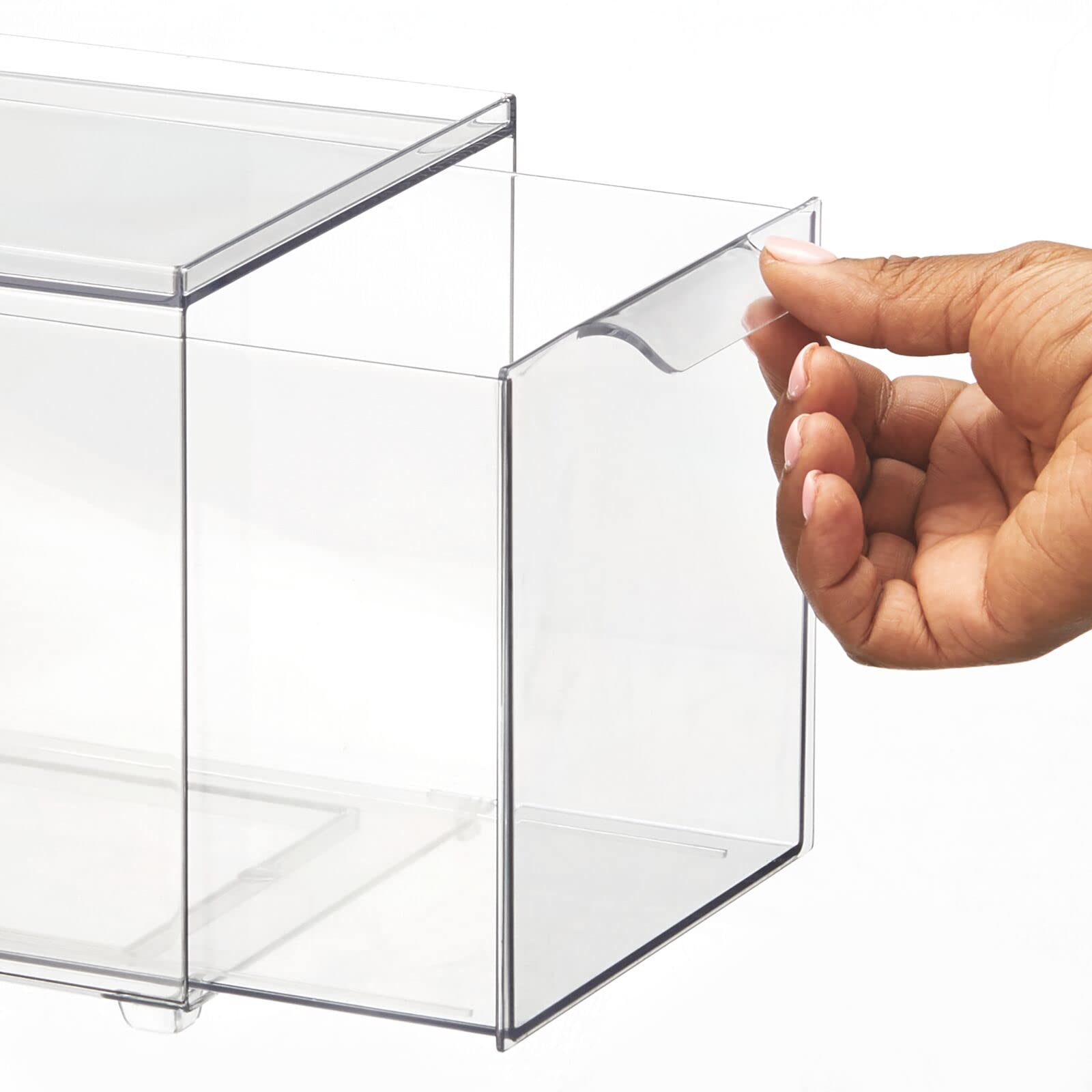 mDesign Clear Plastic Stackable Closet Storage Organizer with Pull-Out Bins - 4 Pack for Cabinet, Desk, Shelf & Cupboard Organization - Lumiere Collection | Space-Saving Solution for Bedroom, Bathroom & Office Clutter