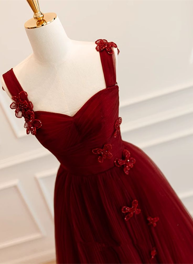 Elegant A-Line Tulle Sweetheart Long Formal Evening Dress in Wine Red - Perfect for Prom, Wedding, and Black Tie Events - Style J4648