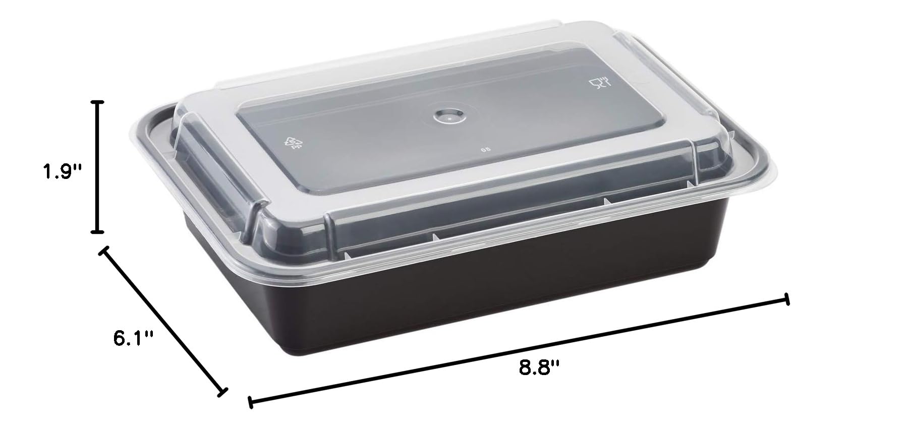 Karat IM-FC1038B 38 oz. Black Rectangular Microwave-Safe PP Food Storage Containers with Clear Lids - Bulk Case of 150 | Meal Prep, Leftovers & Restaurant Takeout Containers