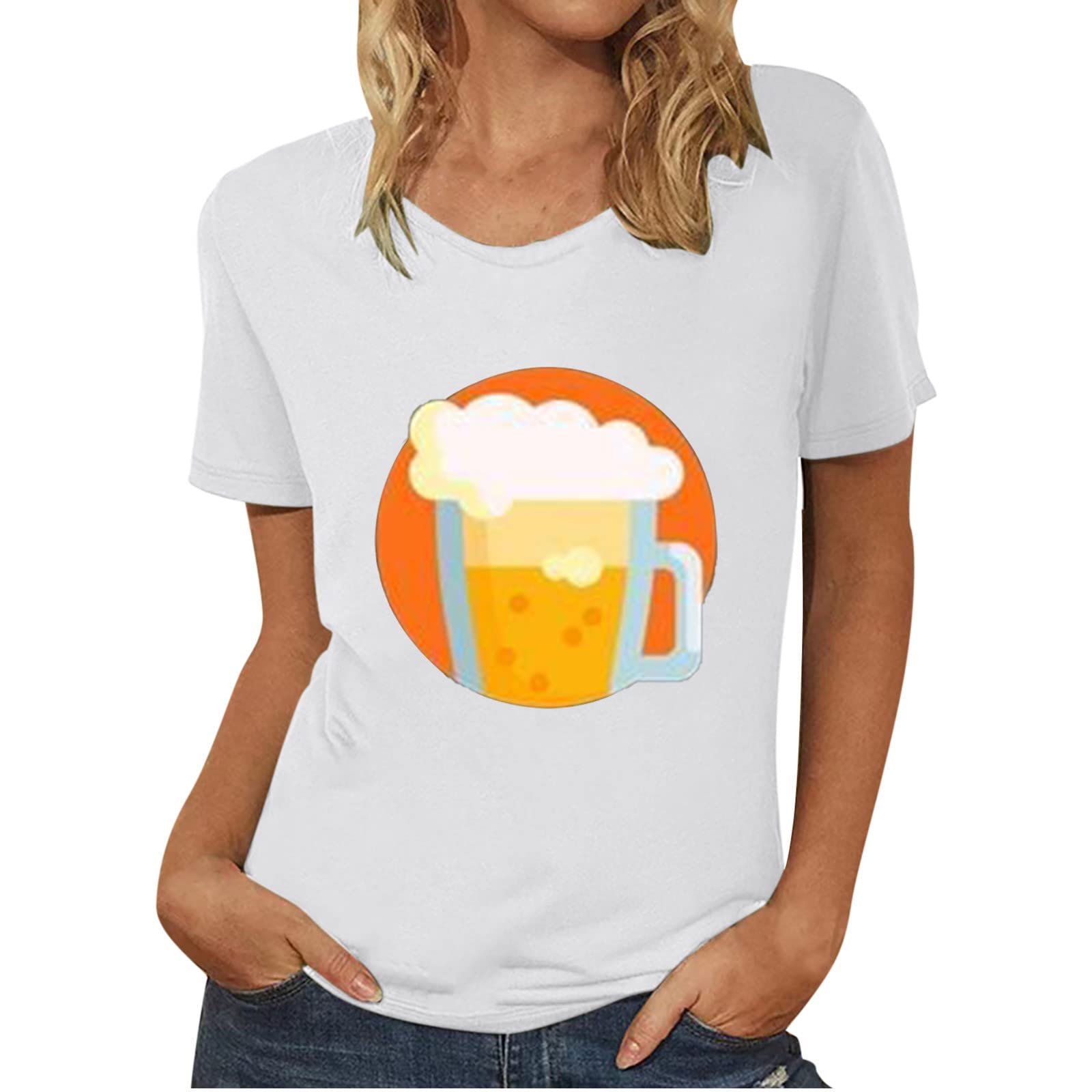 Women's Oktoberfest Summer Tops - Cute Beer Print Tunic Blouse & Short Sleeve Crewneck T-Shirts | Perfect for Beer Festivals, German Themed Parties & Casual Summer Outfits