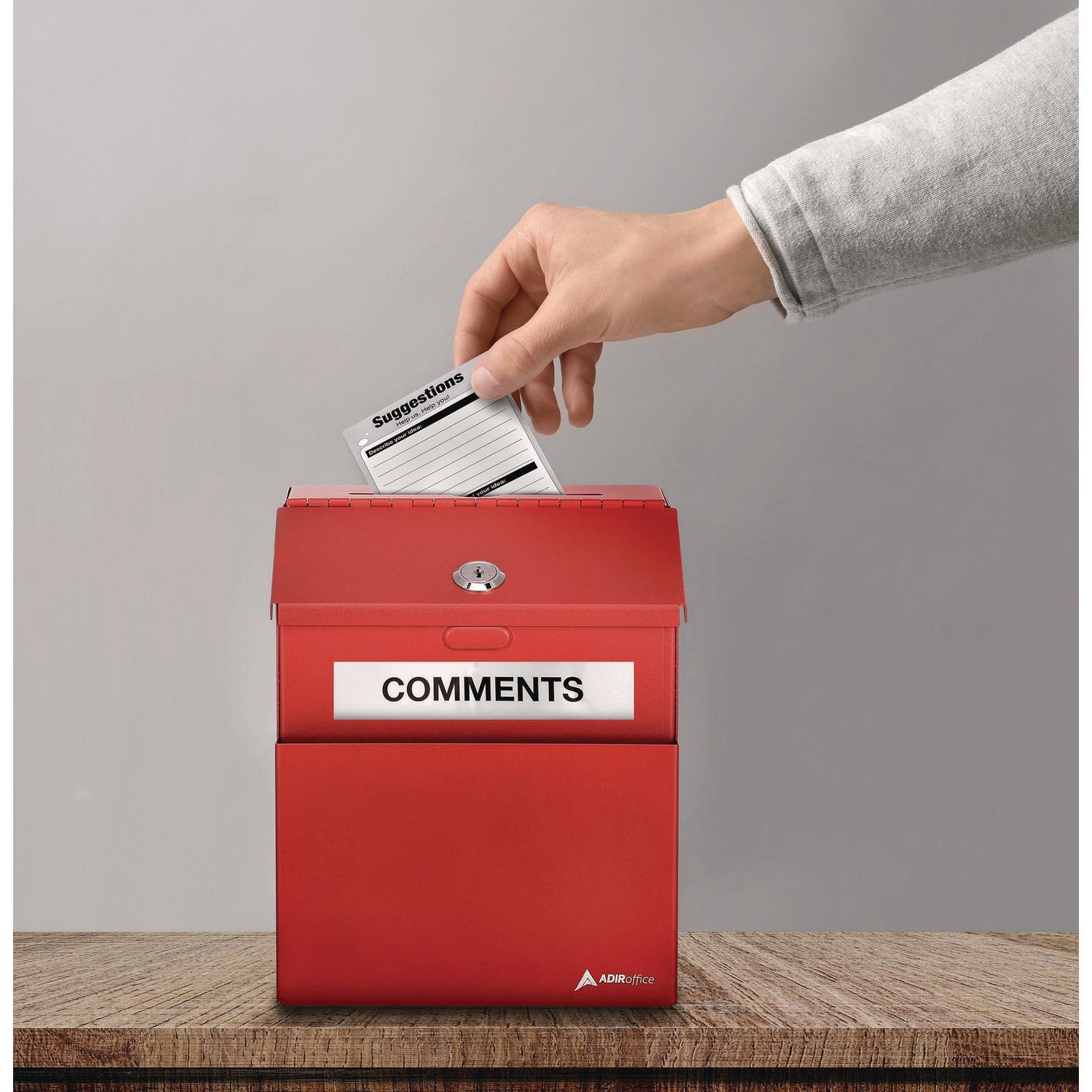 AdirOffice Wall Mountable Steel Suggestion Secure Drop Box with Key - 7 x 6 x 8.5 Inches, Stainless Steel 304, Red - Perfect for Offices, Schools, and Public Spaces for Secure Document Collection