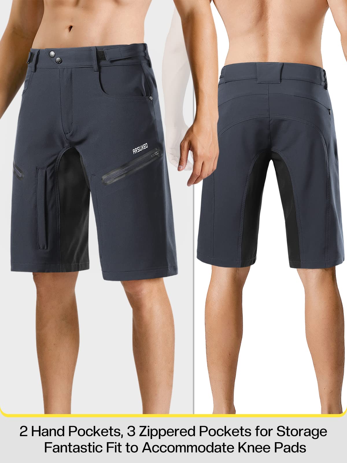 ARSUXEO Men's Cycling Shorts - Breathable Loose Fit Mountain Bike Shorts with Moisture-Wicking Waistband | Perfect for Road Biking, Mountain Trails & Gym Workouts
