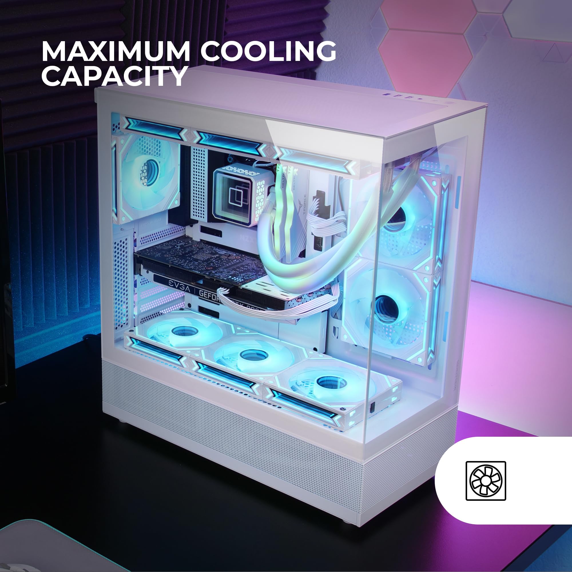 Mars Gaming MC-Set ATX PC Case - Tempered Glass Front & Side Panels, Airtech Mesh Bottom Design, Dual Chamber Gaming Mid Tower - Supports Up to 9 Fans - White - Perfect for High-Performance Gaming PCs & Streaming Setups