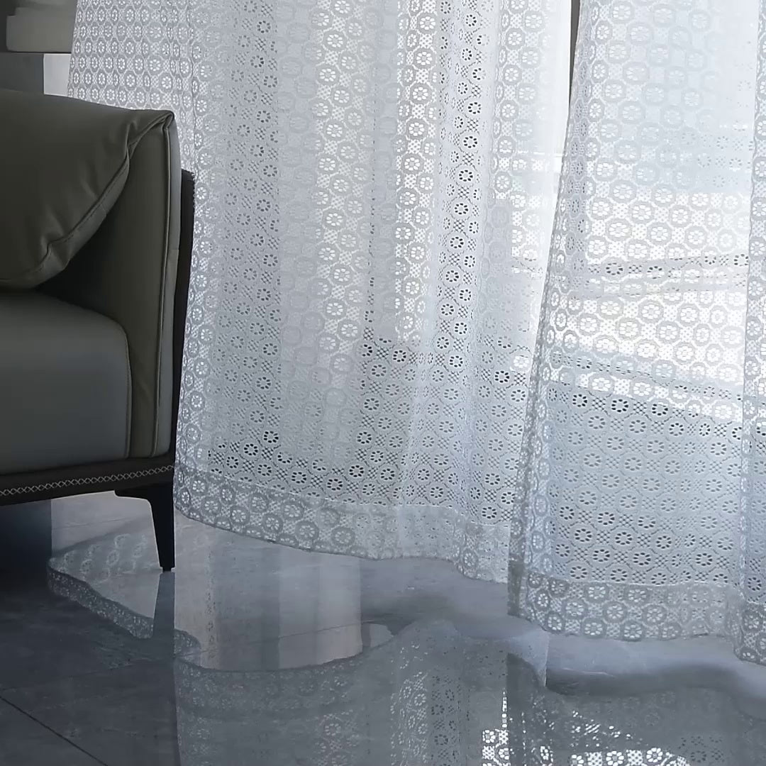 Yaritza Gauze Warp Knitted Floral Sheer Custom Curtains - Elegant Window Treatments for Living Room, Bedroom & Nursery Decor