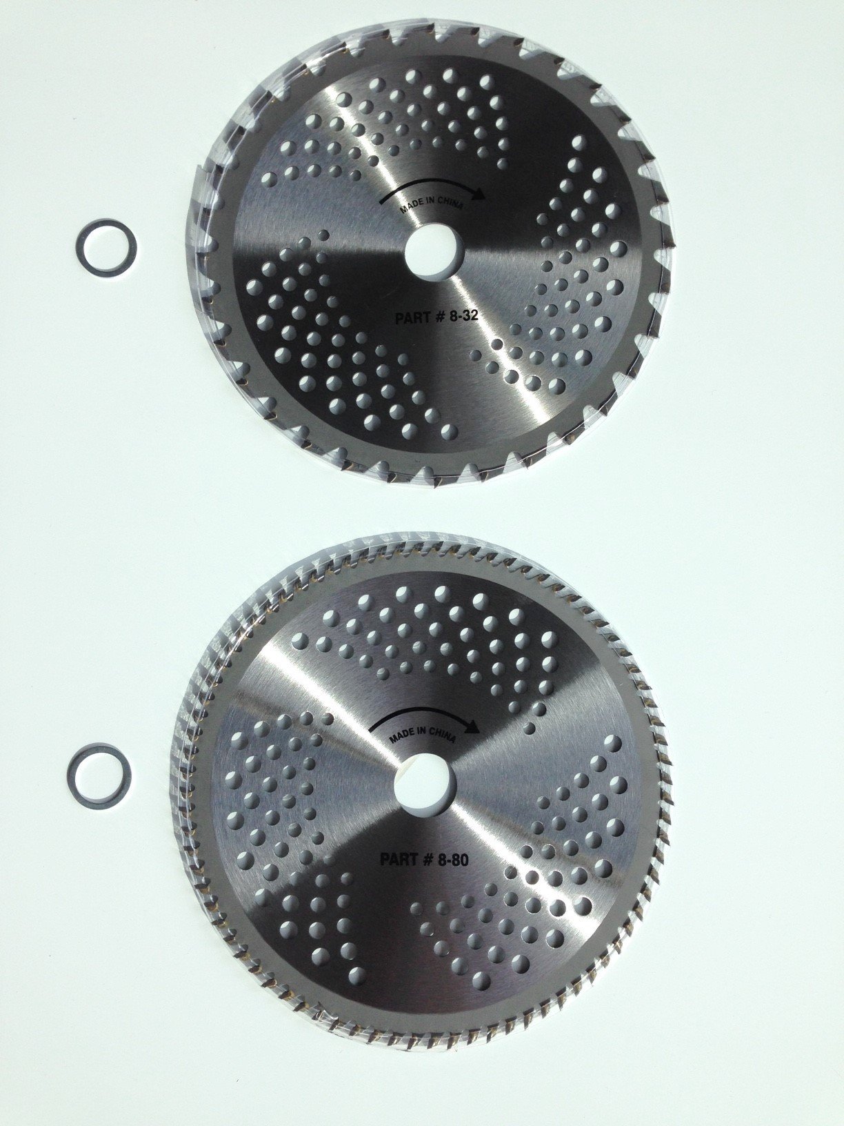 2-Pack 8-Inch Carbide Brush Cutter Blades - (1) 32 Teeth & (1) 80 Teeth Combo for Weed Eater & Trimmer - 203mm Diameter - Ideal for Lawn Care, Landscaping & Heavy-Duty Brush Clearing