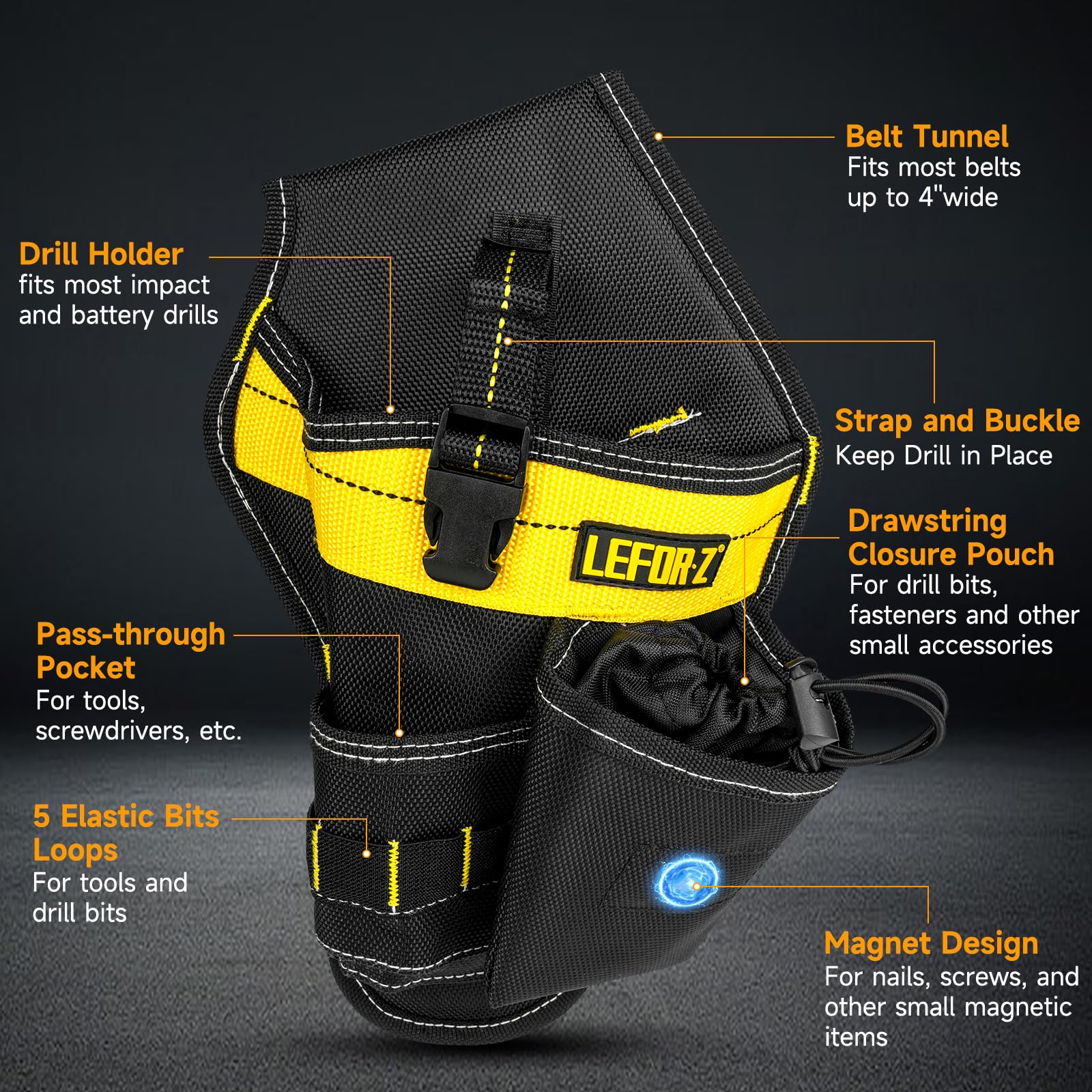 Heavy-Duty Drill Holster for Tool Belt - Universal Drill Holder & Pouch Fits Most Cordless Drills - Perfect for Construction, DIY Projects & Electricians Work Gear