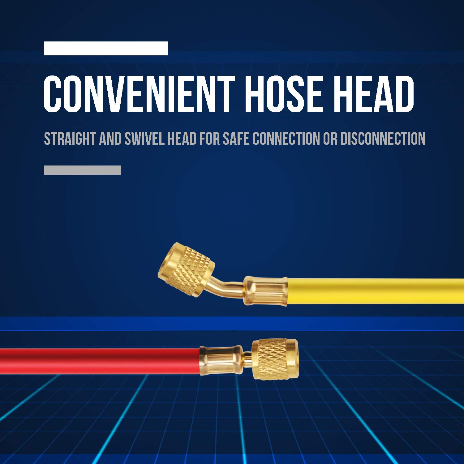 Lichamp 4-Piece 5FT AC Manifold Gauge Hose Kit with 4 AC Adapters - Compatible with R134A, R410A, R404A, R12, R22, R502, R1234YF Refrigerants - Perfect for HVAC Repair, Auto AC Service, and Refrigeration Maintenance