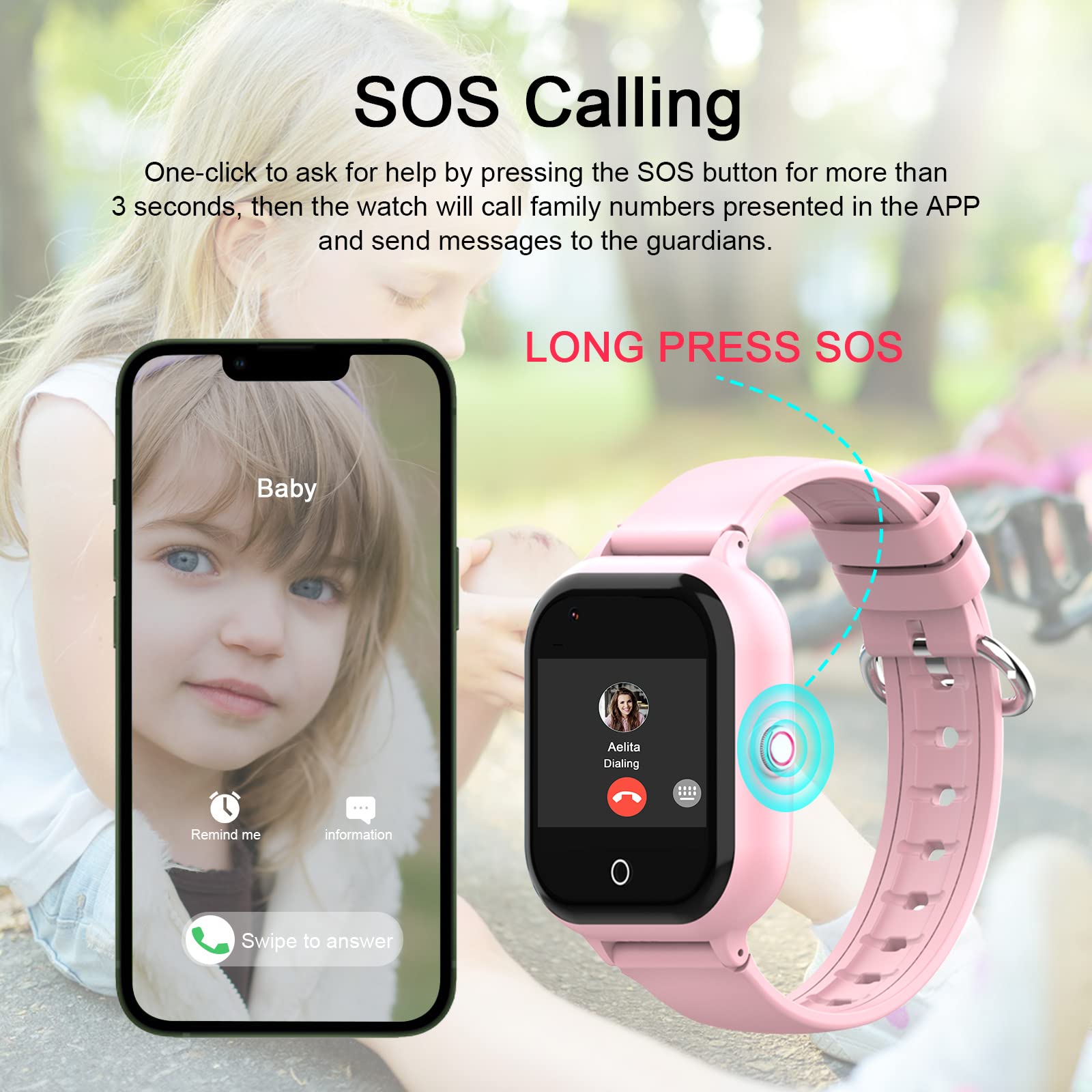 Wonlex 4G Kids Smart Watch with GPS Tracker, SIM Card, SOS Camera & Video Call - Waterproof Smartwatch for Girls Boys Age 4-12 - Perfect for School, Outdoor Play & Birthday Gifts (Pink)