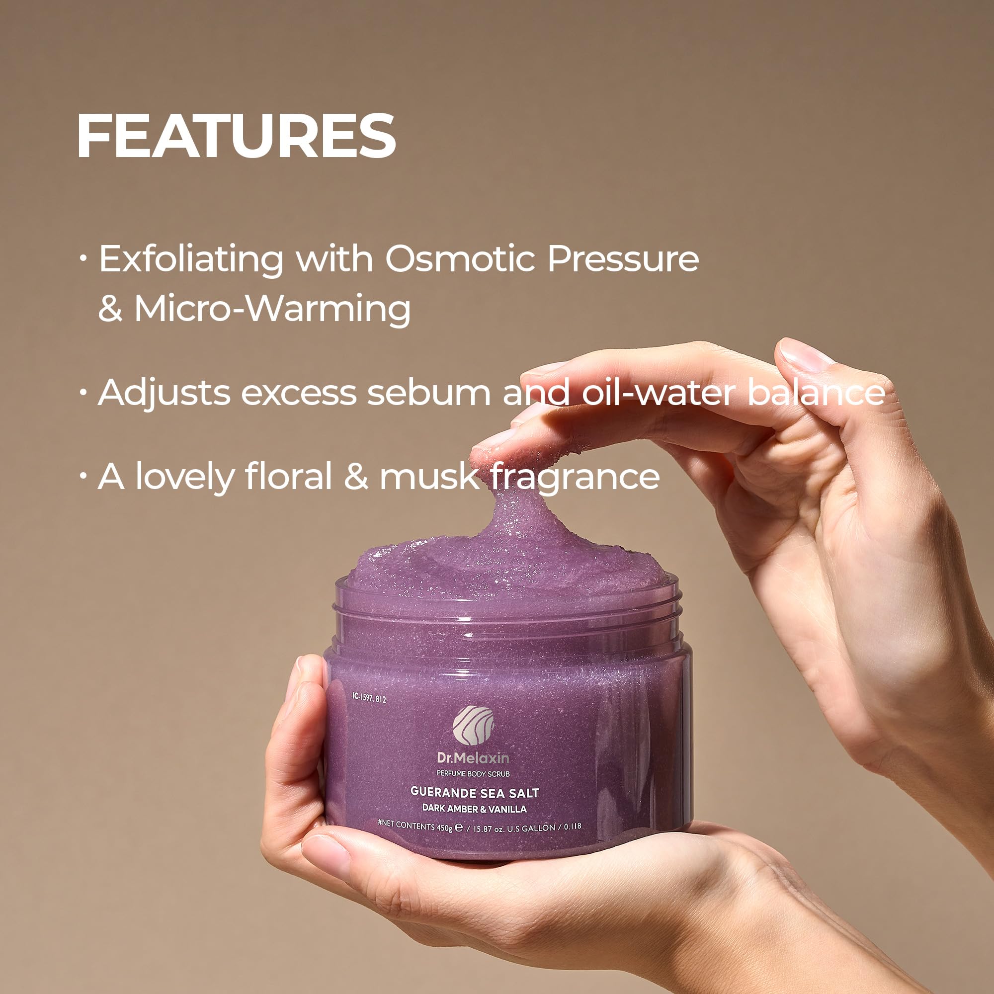 Guerande Sea Salt Exfoliating Body Scrub - Amber & Vanilla Scented Natural Skin Care for Smooth & Soft Skin | Perfect for Spa Day, Gift Sets & At-Home Self Care Routine