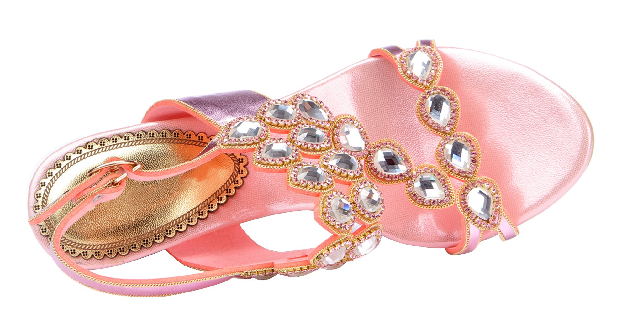 Honeystore Women's Rhinestone Strappy Wedge Sandals with Water Pattern - Comfortable Summer Beach Shoes for Outdoor Walking, Vacation & Party Wear