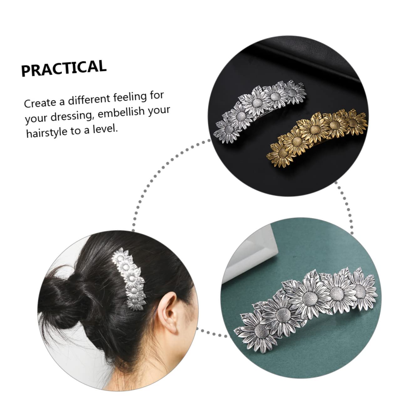 LALAFINA 3-Pack Hawaiian Flower Hair Clips - Sunflower Hair Accessories for Women, Decorative Metal Hairpins for Beach, Summer, Wedding & Boho Style
