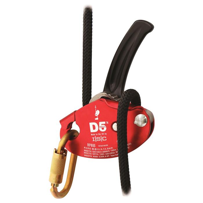 ISC D5 Industrial Descender - Professional Rope Descender for Climbing, Rappelling & Rescue Operations - Heavy Duty Red Aluminum Descender for Safety & Speed Control