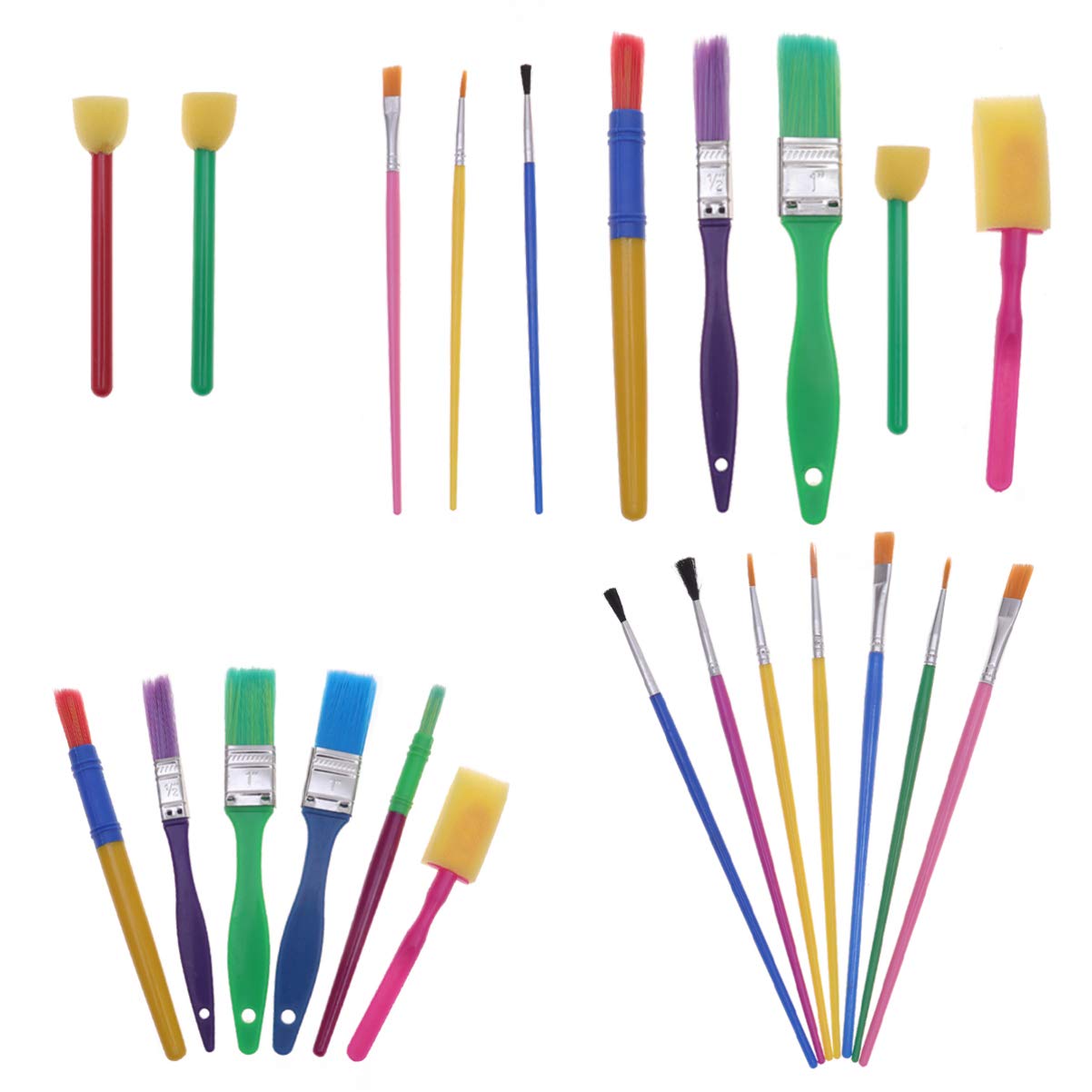30PCS Kids Paint Brushes Set - Synthetic Artist Sponges & Watercolor Brushes for Toddlers - Washable Oil & Acrylic Paint Brushes for Children's Art Projects - Perfect for Classroom, Home DIY & Craft Activities