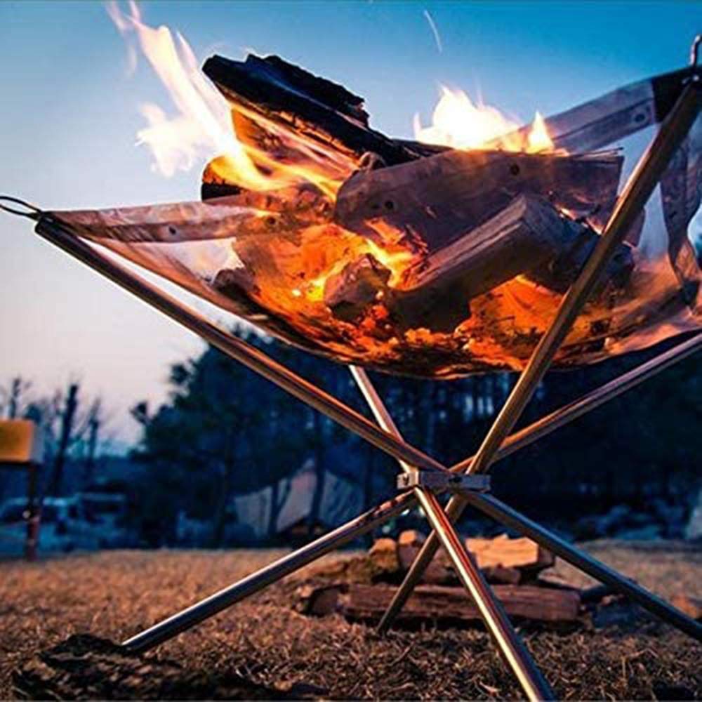 Portable Stainless Steel Fire Pit - Foldable Mesh Fireplace with Heat-Resistant Design & Carry Bag - Perfect for Camping, Backyard, Beach, Patio & Outdoor Gatherings - Ideal for S'mores, Bonfires & Picnics