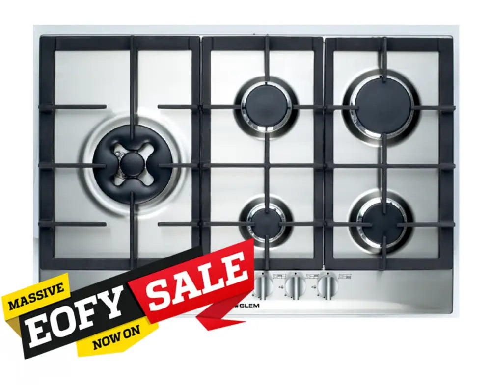 Glem FC95GWI 90cm 5 Burner Gas Hob Stainless Steel - Premium Built-in Cooktop for Modern Kitchens | Perfect for Home Chefs & Entertaining Guests