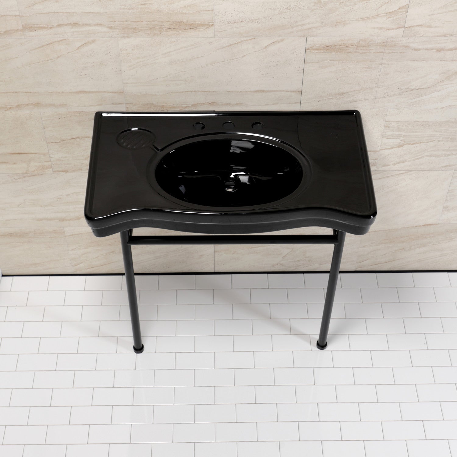 Bristol VPB28140W80K 36 Inch Black Ceramic Bathroom Sink with Stainless Steel Legs - 8 Inch 3-Hole Faucet, Matte Black Finish for Modern Vanity & Powder Room