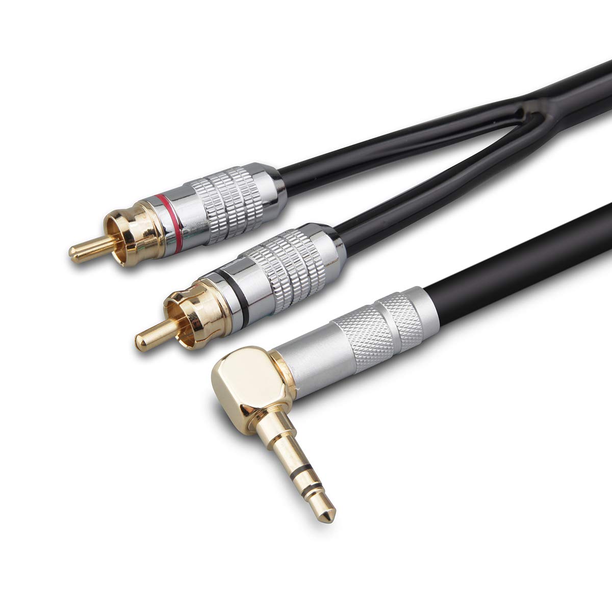 Primeda Hi-Fi Audiophile Stereo 3.5mm Male to 2 RCA Male Audio Cable - 6 Feet Right Angle Connector for MP3, CD Players, Speakers, Home Theater, HDTV, and Gaming Consoles