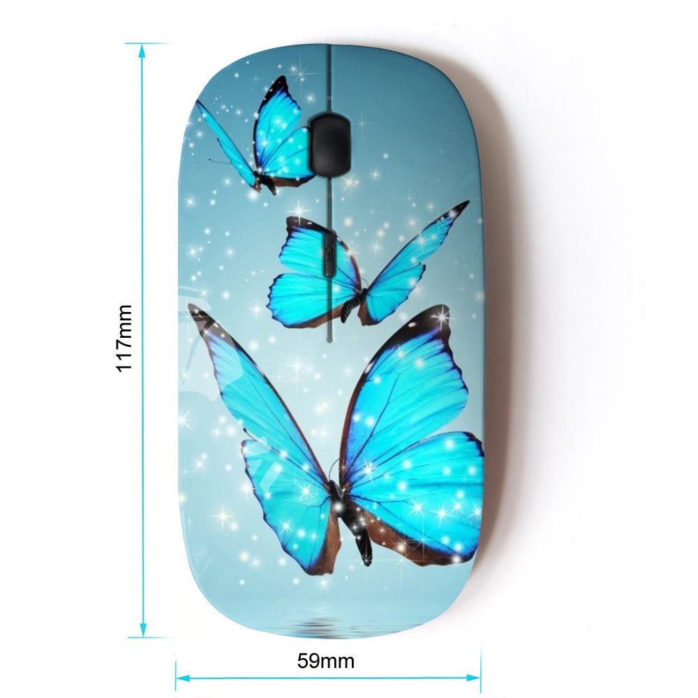 2.4G Wireless Optical Mouse with Blue Sparkling Butterfly Design - Ergonomic Computer Mouse for Laptop, PC, Office & Gaming Use