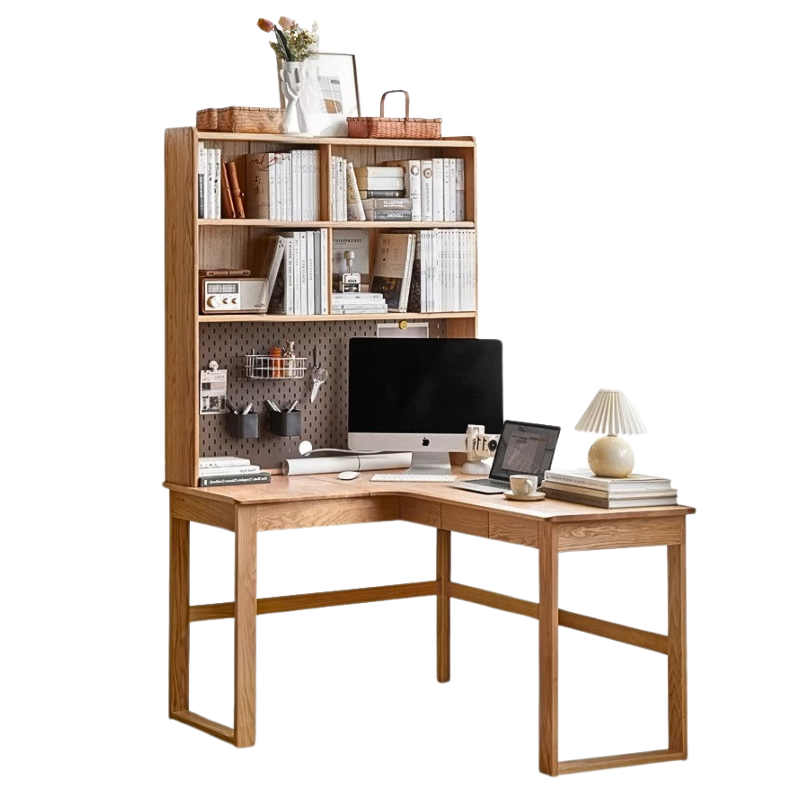 Solid Oak Wood L-Shaped Corner Office Desk - Modern Home & Office Workspace Solution for Productivity & Comfort