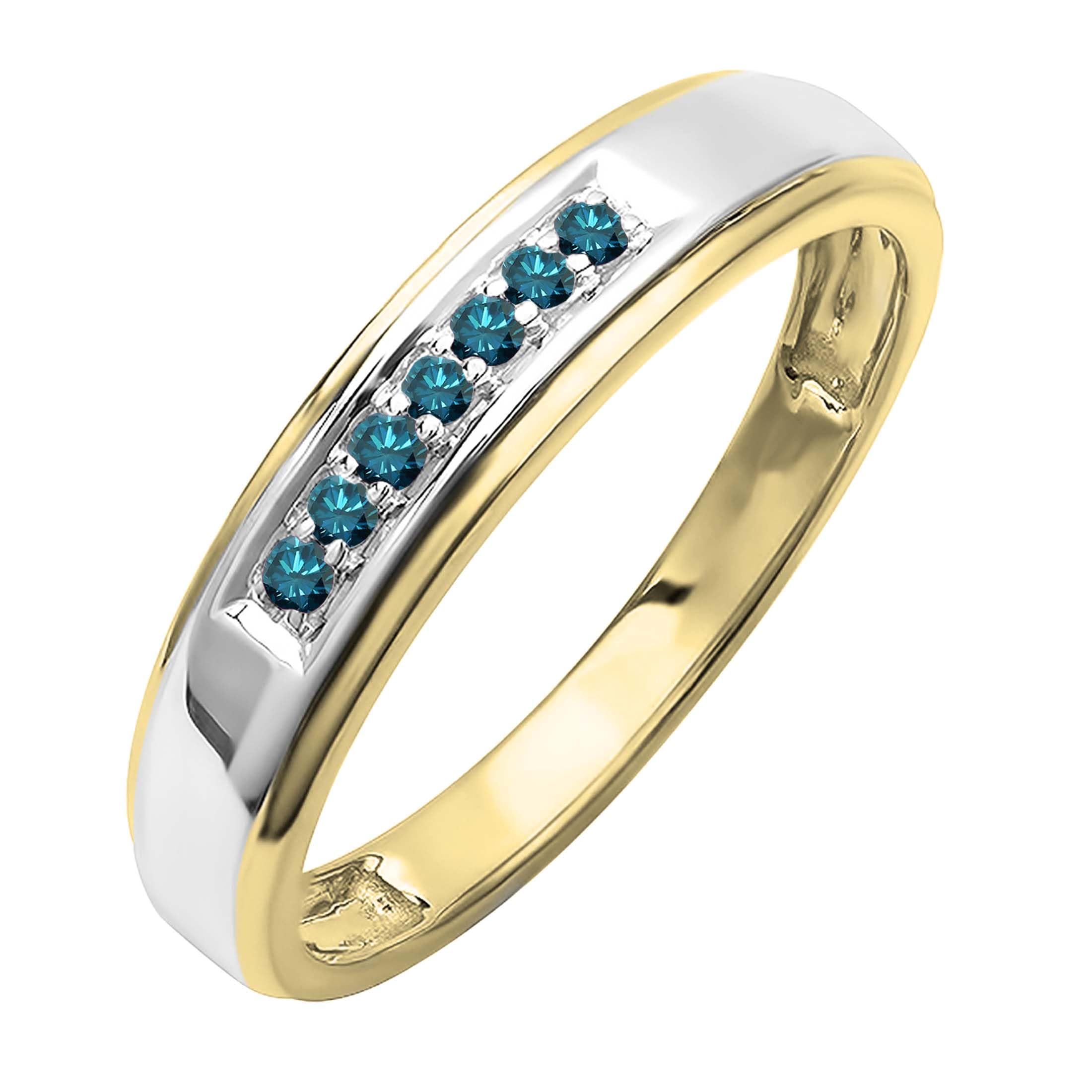 Dazzlingrock Collection 18K Yellow Gold Plated Sterling Silver Round Gemstone & Diamond Seven Stone Men's Wedding Band Ring - Perfect for Engagement, Anniversary & Special Occasion Gifts