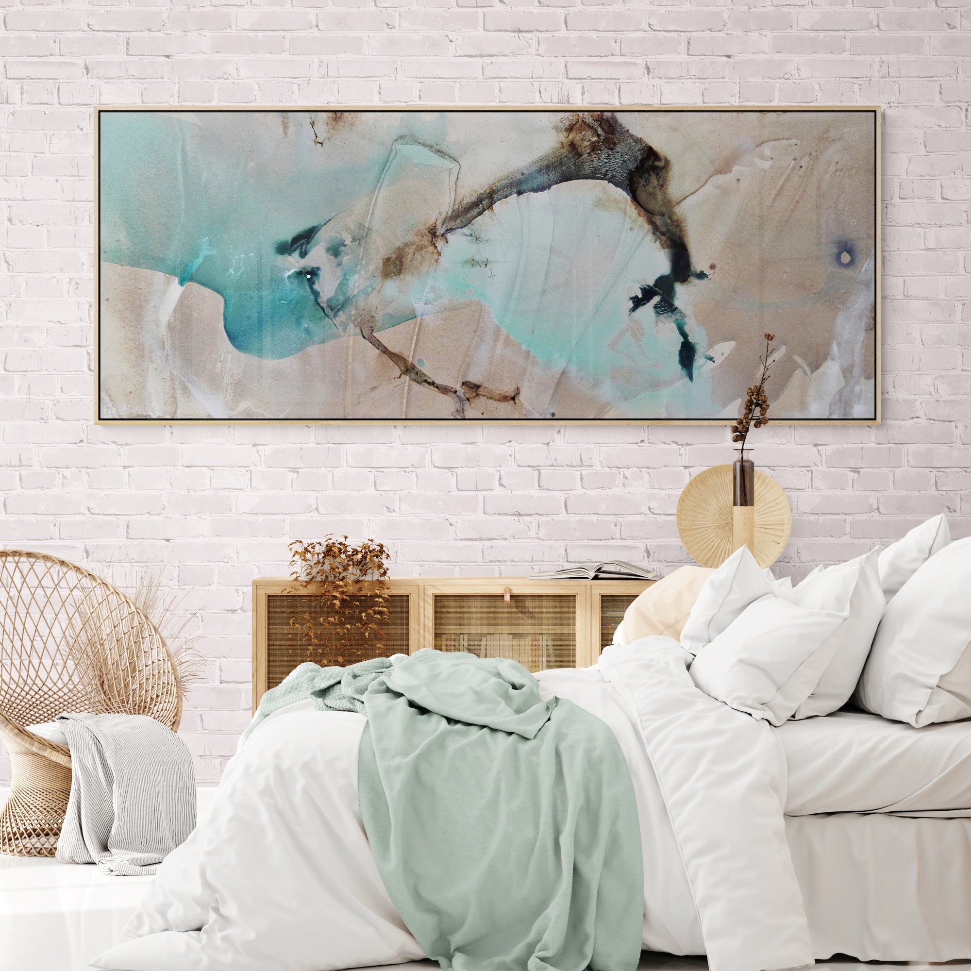 117 200cm x 80cm Cream Teal Rust White Grey Blended Abstract Canvas Art - Modern Large Wall Painting for Living Room, Bedroom & Office Decor