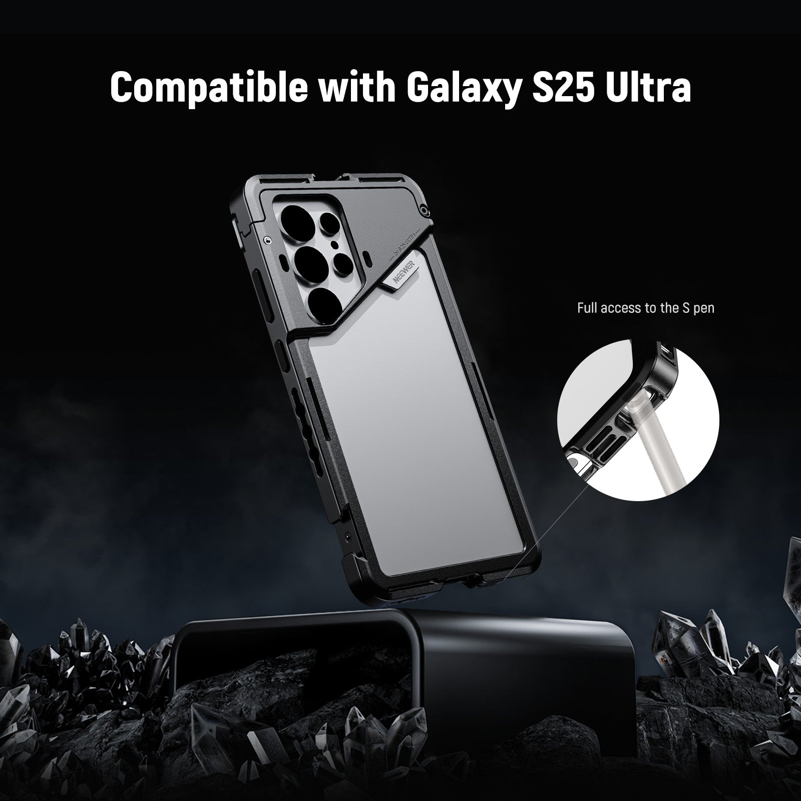 NEEWER PA082 Smartphone Cage for Samsung Galaxy S25 Ultra - Compatible with 67mm Filters, 17mm & T-Mount Adapters - Perfect for Vlogging, Filmmaking & Mobile Photography