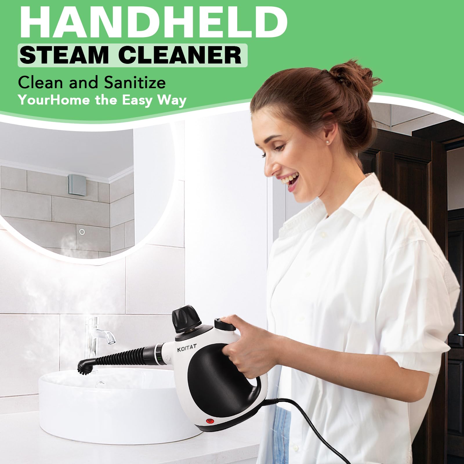 Handheld Pressurized Steam Cleaner with 10-Piece Accessory Kit - Multi-Purpose Portable Steamer for Home, Upholstery, Car & Floor Cleaning | Safe Lock Feature | Natural Steam Cleaning Solution | Perfect for Deep Cleaning Carpets, Sanitizing Baby Items & Refreshing Clothes