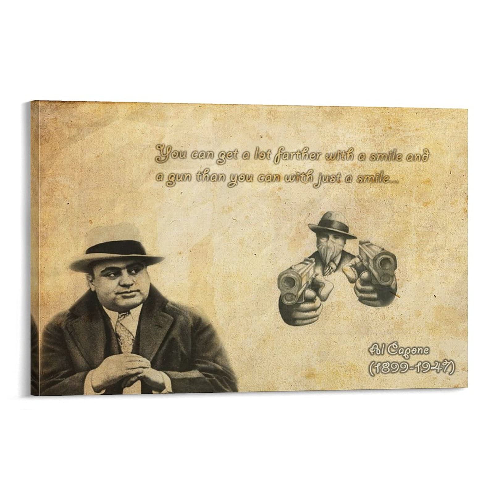 Vintage Al Capone Poster with Quotes - 24x36 Inches & 12x18 Inches (30x45cm) - Canvas Print Wall Art for Living Room, Bedroom, Bathroom & Office Decor - Perfect for Gangster Theme & Man Cave Decorations