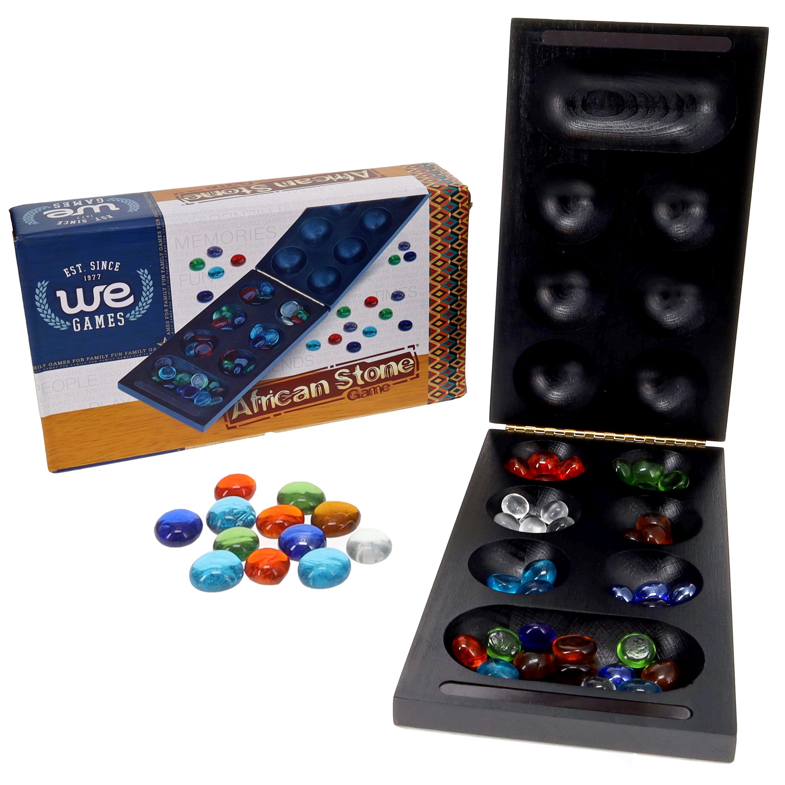 WE Games 可折叠木质 Mancala 棋盘游戏 - 深色染色，便携式旅行和家庭娱乐必备