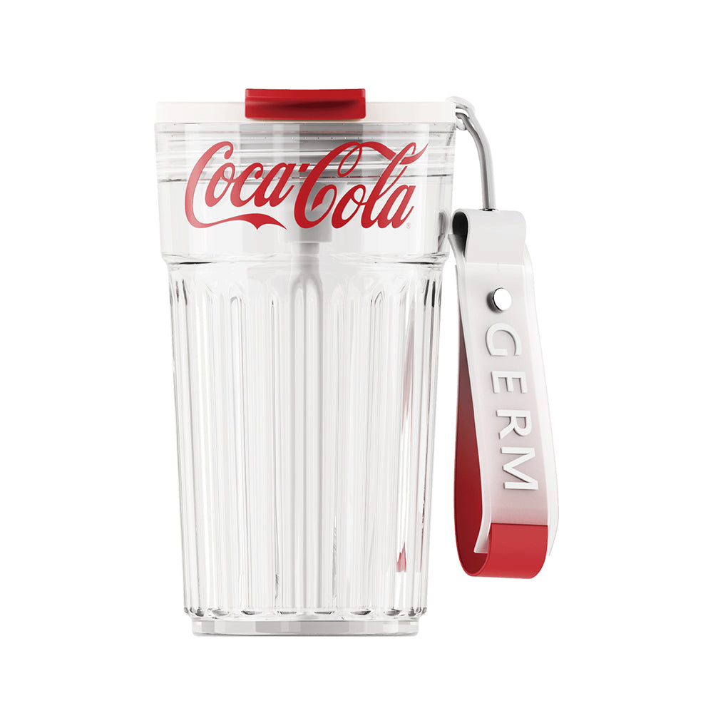 GERM x Coca Cola Tritan BPA-Free Travel Mug 450ml (15oz) - Insulated Transparent White Water Bottle for Commuting, Gym & Outdoor Activities