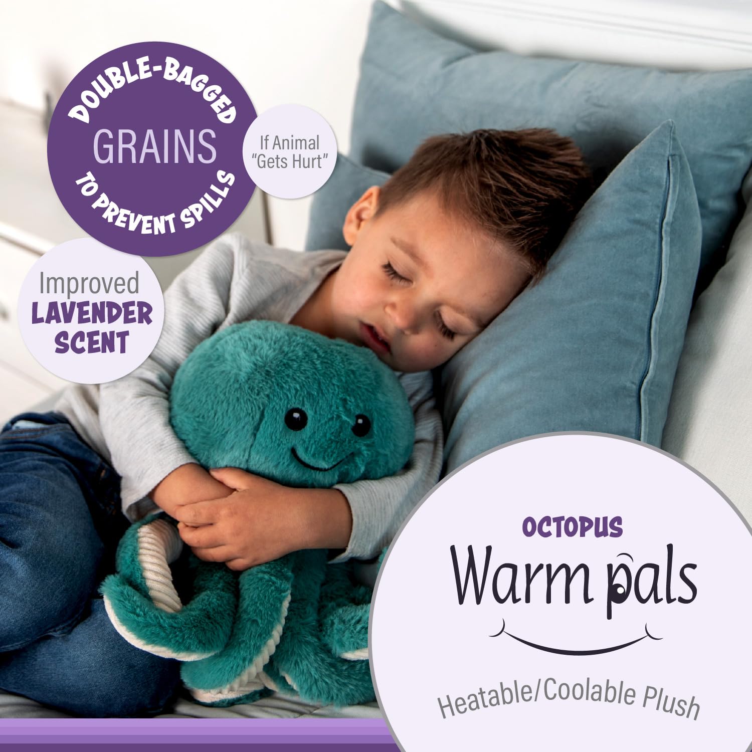 1i4 Group Warm Pals Octopus - Lavender Scented Plush Stuffed Animal Toy | Microwaveable & Coolable for Stress Relief | Perfect for Bedtime Comfort, Anxiety Relief & Kids Sleep Aid