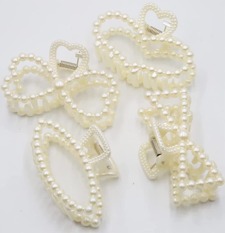 BELICIA Large Pearl Hair Claw Clips for Women - 4 Pack White Hair Barrettes for Thick & Long Hair - Elegant Hair Accessories for Women & Girls - Perfect for Weddings, Parties & Everyday Styling