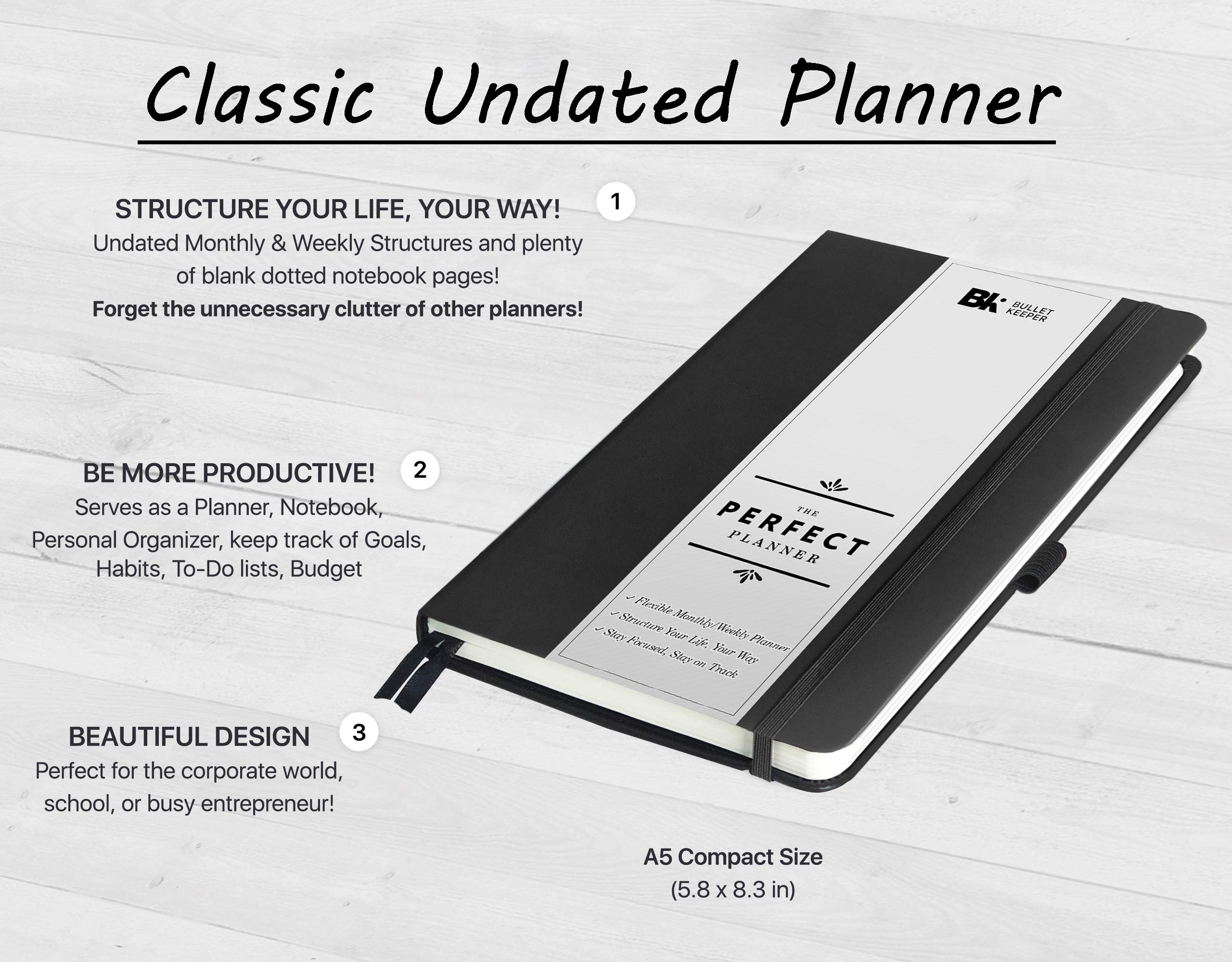 2025-2026 Undated Weekly Monthly Planner - A5 Hardcover Daily Organizer with Stickers for Productivity, School & Work | Academic Planner, Personal Schedule Notebook (5.8
