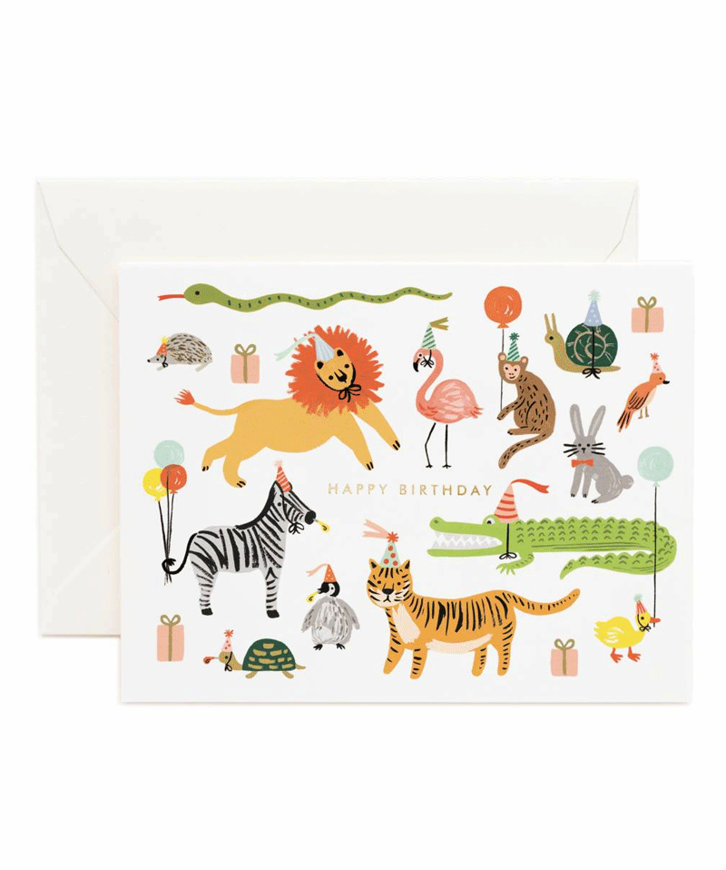 Rifle Paper Co. Party Animals Card - Fun & Whimsical Greeting Cards for Birthdays, Parties & Celebrations