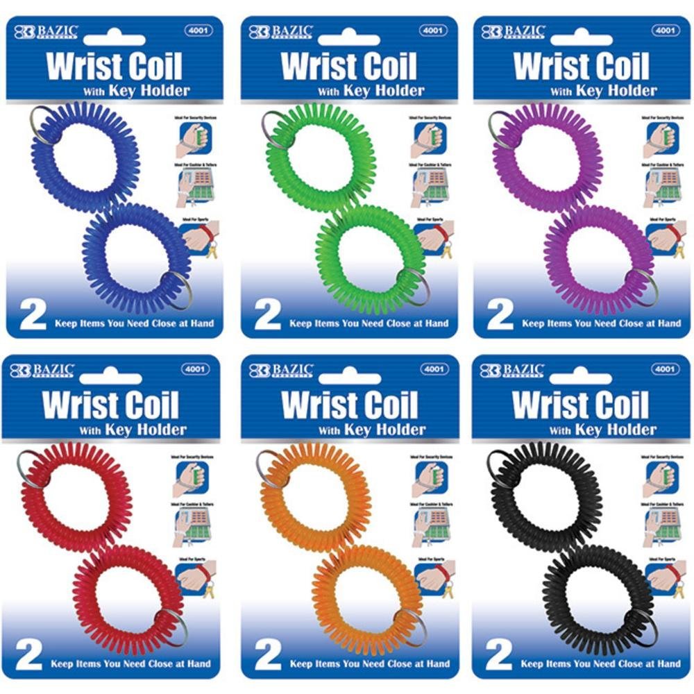 Bazic 2-Pack Wrist Coil Key Holder with Secure Grip - 24 Pack Bulk Office School Supplies for Keys, ID Badges & Lanyards - Perfect for Teachers, Nurses, and Event Staff