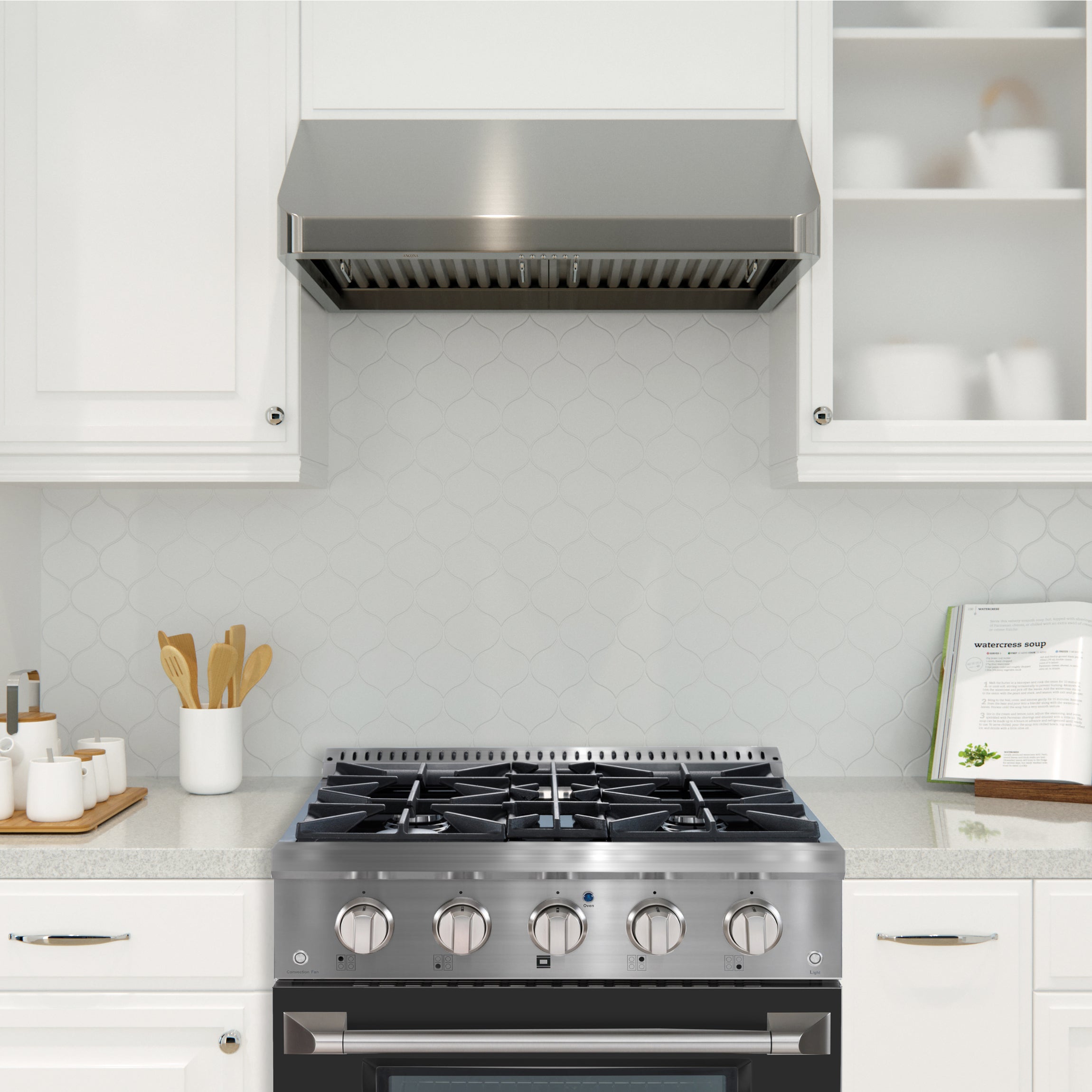 Ancona 30 Inch 4.2 cu ft Stainless Steel Gas Range with 4 Burners, Convection Oven & Black Door - Perfect for Home Kitchen Cooking, Baking & Entertaining
