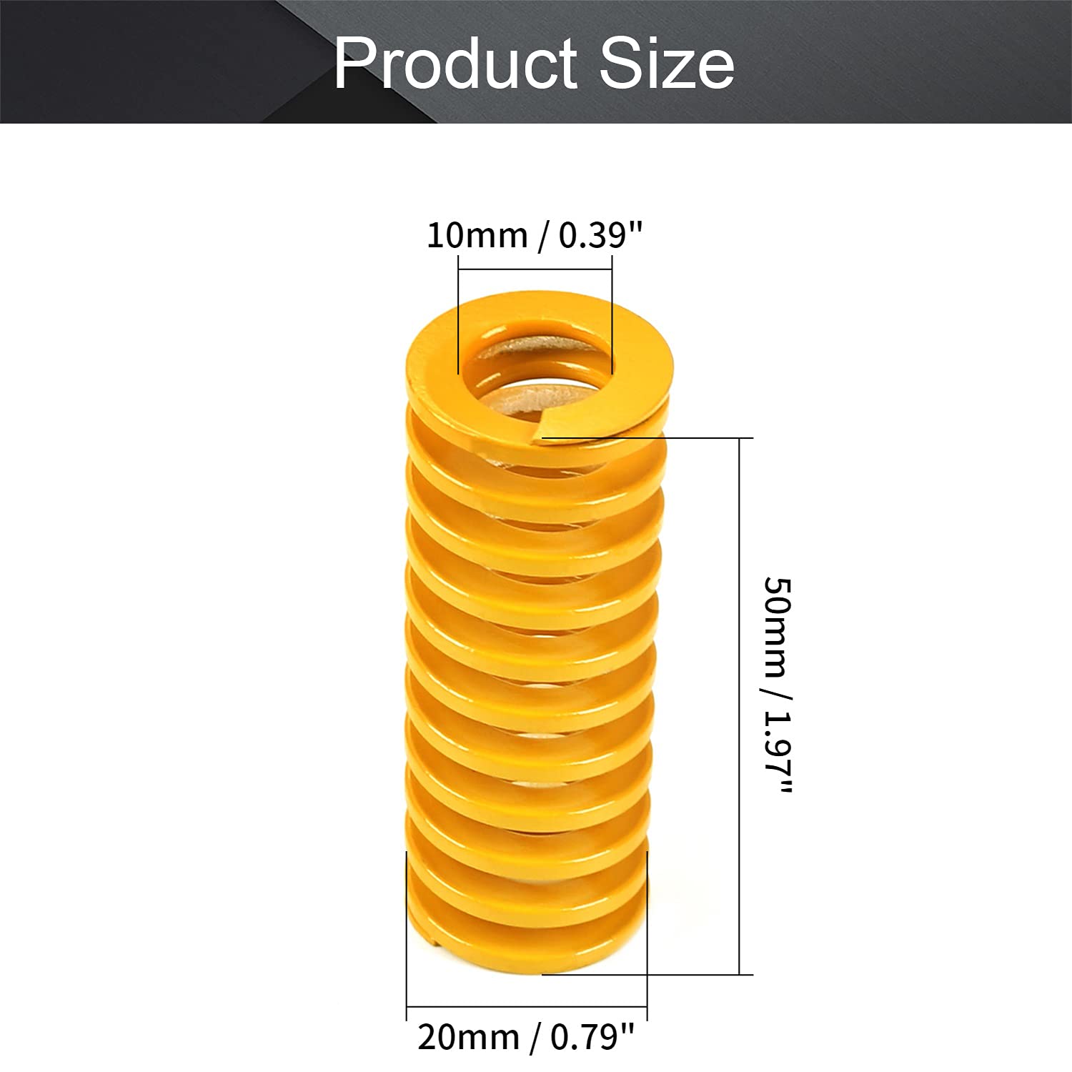 MroMax 3D Printer Die Spring 20mm OD x 50mm Length - Yellow Light Load Compression Spring for 3D Printer Bed Leveling | Compatible with Most 3D Printers | Perfect for DIY Printing, CNC Machines & Stamping Molds