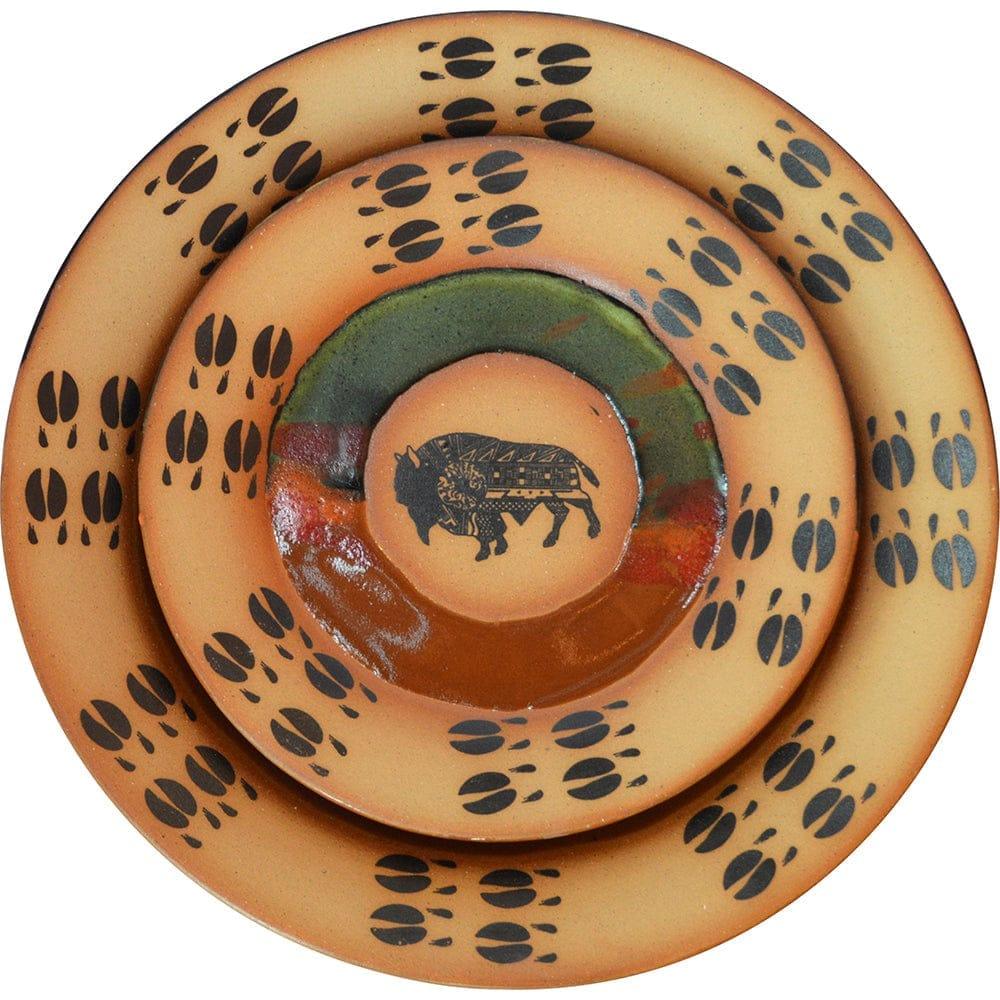 Buffalo Tracks Dinnerware Set - Rustic Western Style Plates, Bowls & Mugs for Cowboy Themed Dining & Camping