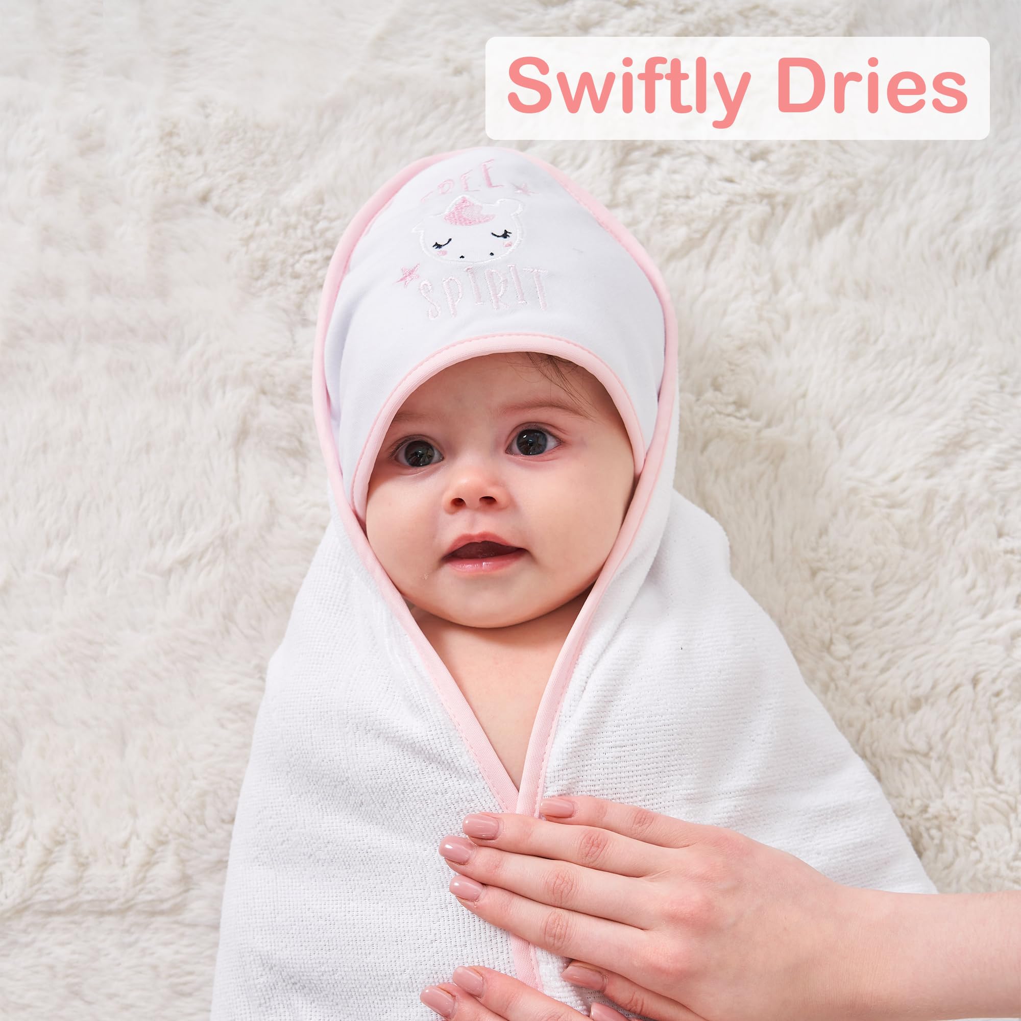 Viviland 6-Pack Baby Hooded Towels and Washcloths Set - Super Soft Absorbent Bath Towels for Newborns & Toddlers - 28x28 Inch Pink Unicorn Design - Perfect for Bath Time, Swimming, and Baby Showers