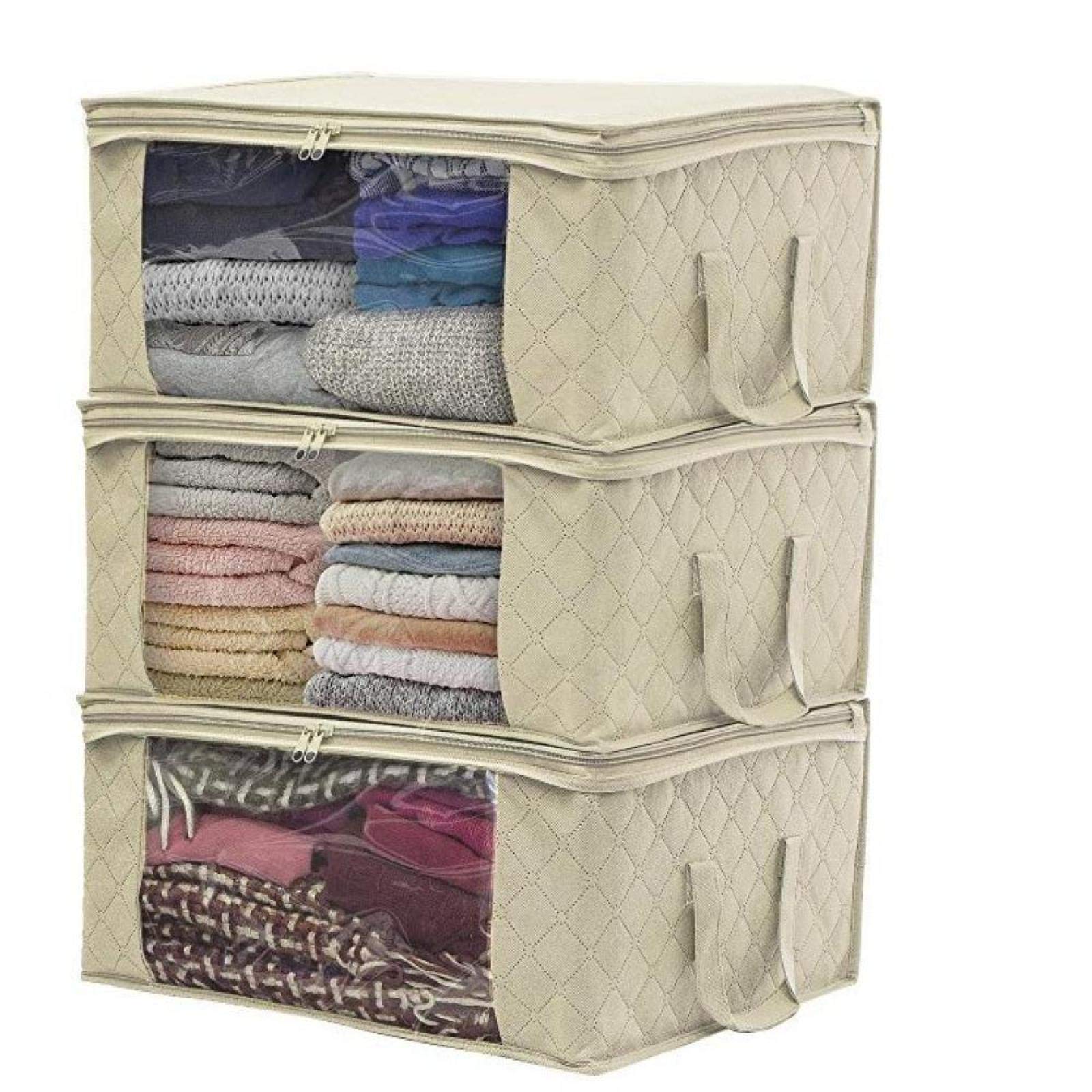 JINGMIAO Large Capacity Foldable Non-Woven Storage Box - Closet Organizer for Clothes, Quilts & Blankets | Dust-Proof Beige Fabric Bin | Perfect for Bedroom, Closet & Seasonal Storage