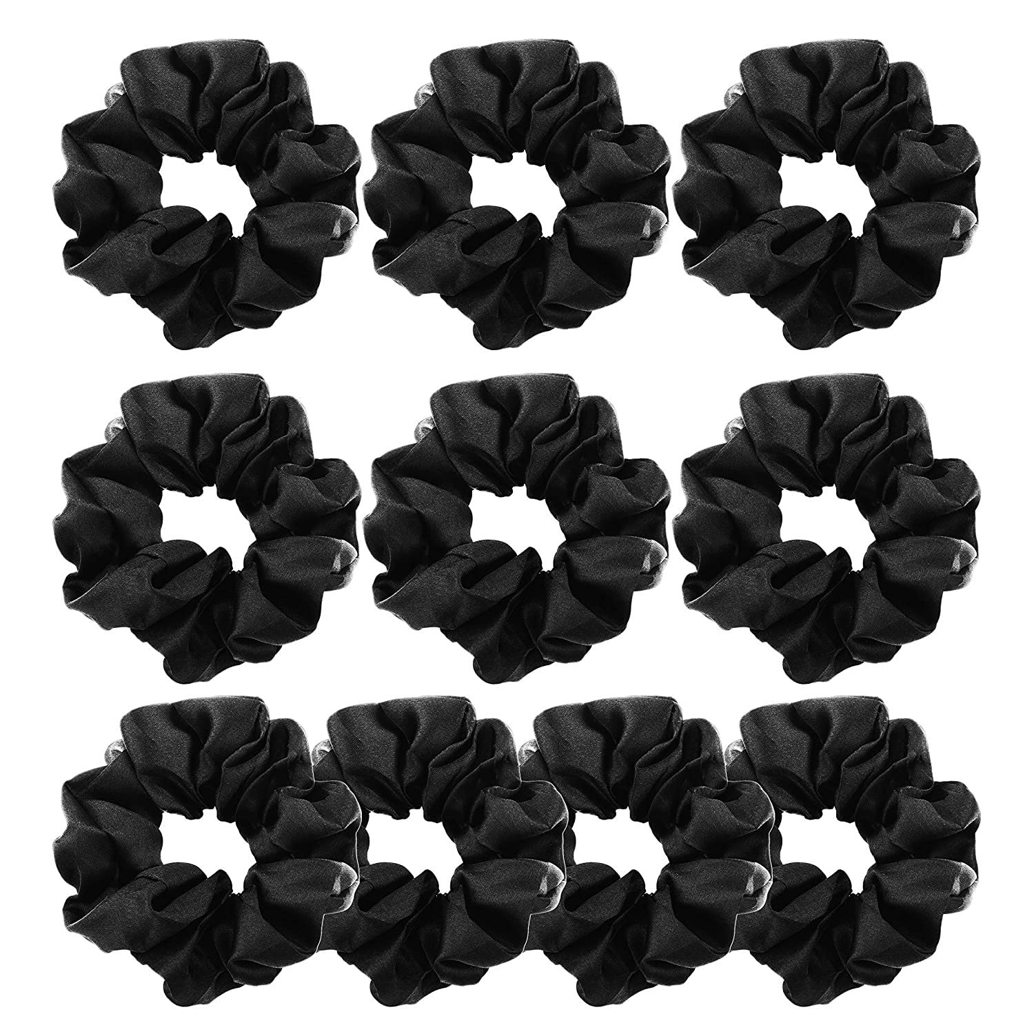 10 Pcs Black Satin Hair Scrunchies - Elastic Hair Bands for Women & Girls - Soft Hair Ties for Ponytails, Buns & Everyday Use - Hair Accessories for Work, Gym & Casual Wear