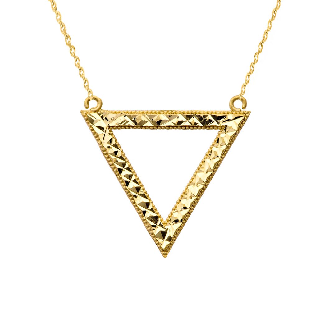 14K Yellow Gold Triangle Cut-Out Charm Necklace with Chain - Elegant Layering Piece for Everyday Wear & Special Occasions