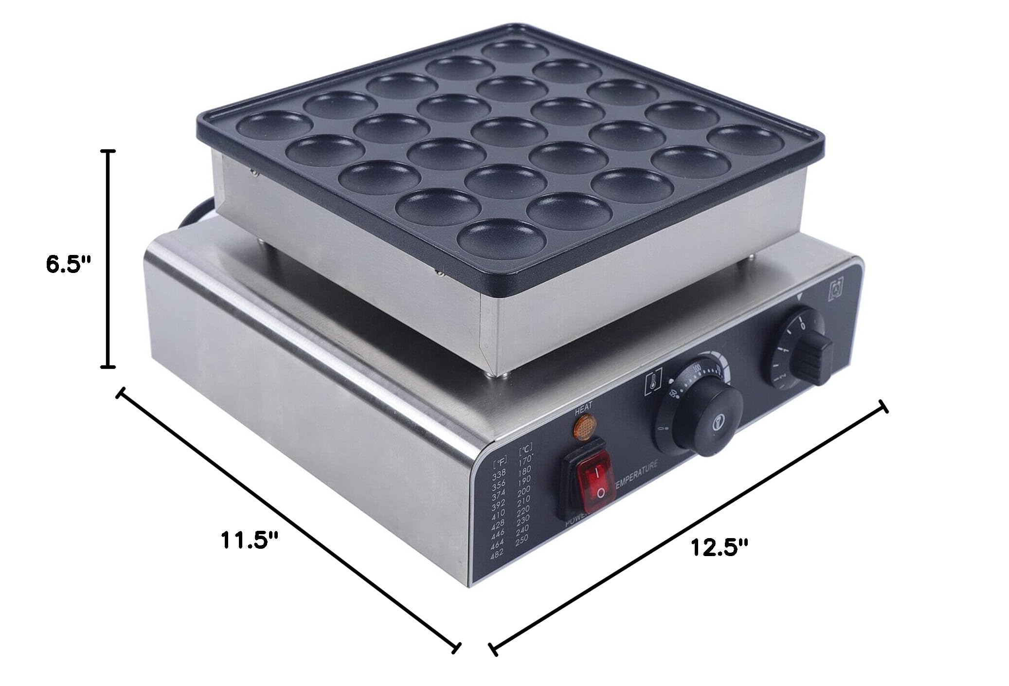 Commercial Dutch Pancake Maker - 25 Hole 1.8 Inch 800W Nonstick Electric Dorayaki Baker with 50-300°C (122-572°F) Temperature Control - Perfect for Snack Bars, Cafeterias, Bakeries & Home Breakfast Making