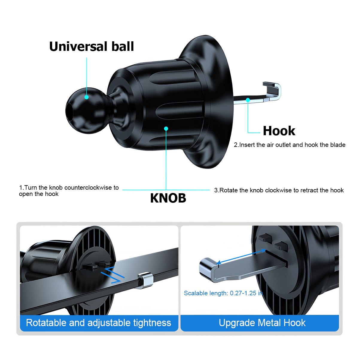BESULEN Universal Air Vent Car Phone Mount Holder - Hands-Free Cradle for iPhone 14 13 12 Pro Max & Most Smartphones - Stable Easy Clamp Design (Black) | Perfect for GPS Navigation, Driving Safety & Road Trips